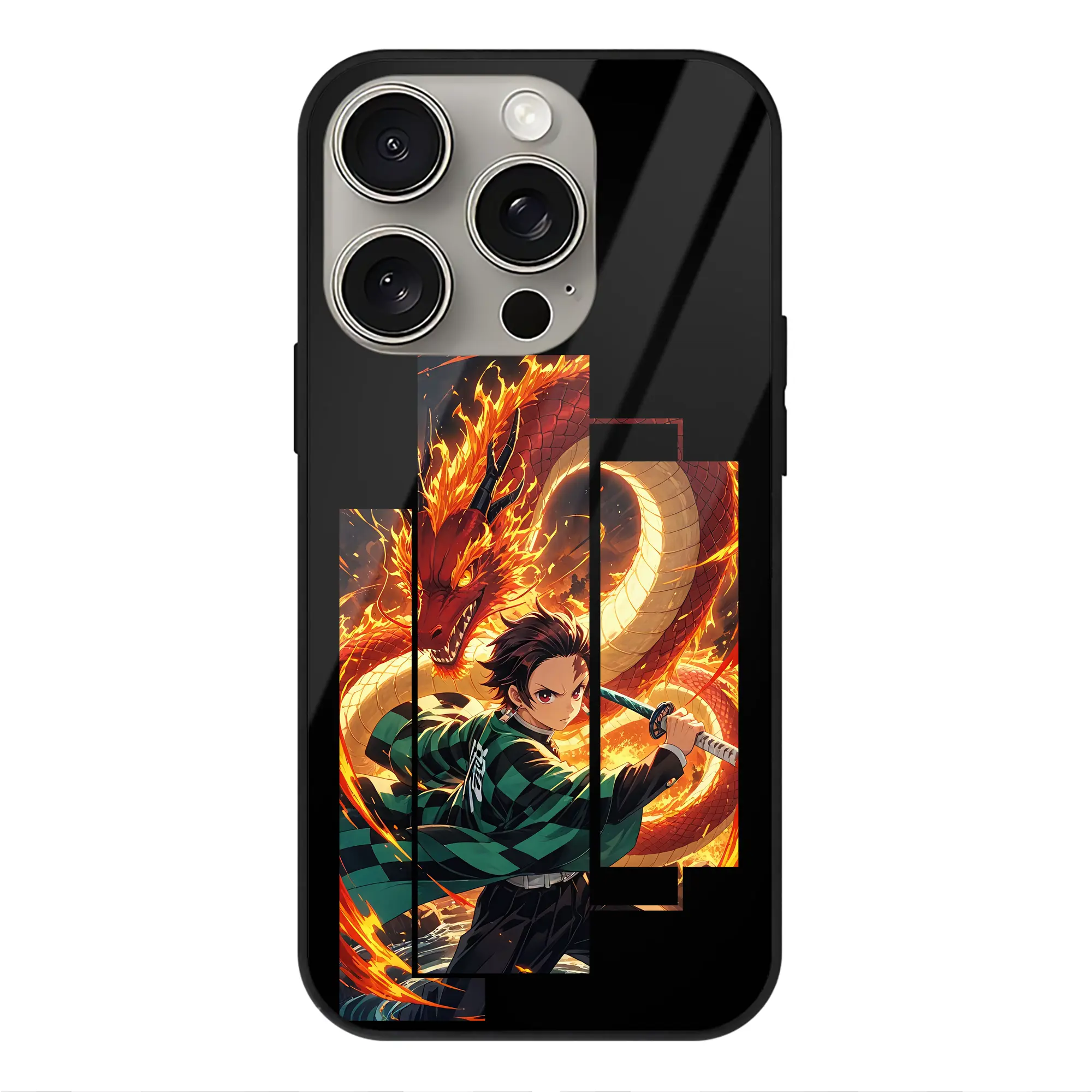 鬼滅の刃 グッズ,竈門 炭治郎 - IPhone15Pro対応 ・ スマホケース ・ 背面ガラス ・ TPU+強化ガラス ・ 耐衝撃 ・ 黄変防止 ・ ワイヤレス充電対応 ・ 3D立体ボタン