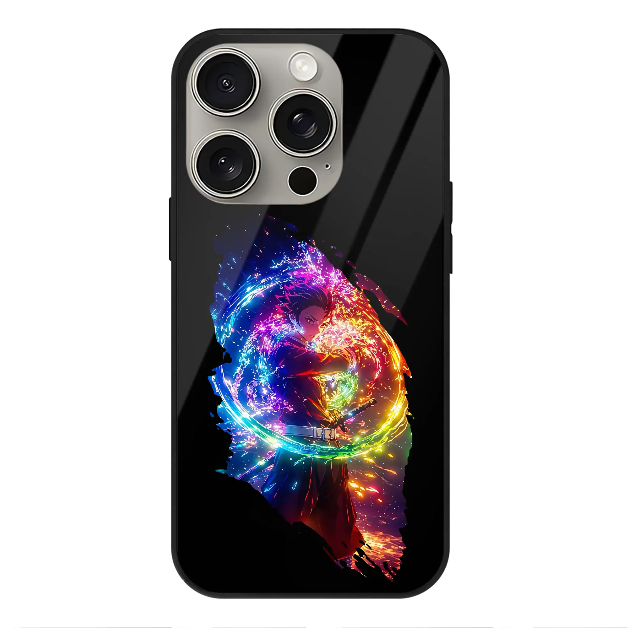 鬼滅の刃 グッズ,竈門 炭治郎 - IPhone15Pro対応 ・ スマホケース ・ 背面ガラス ・ TPU+強化ガラス ・ 耐衝撃 ・ 黄変防止 ・ ワイヤレス充電対応 ・ 3D立体ボタン