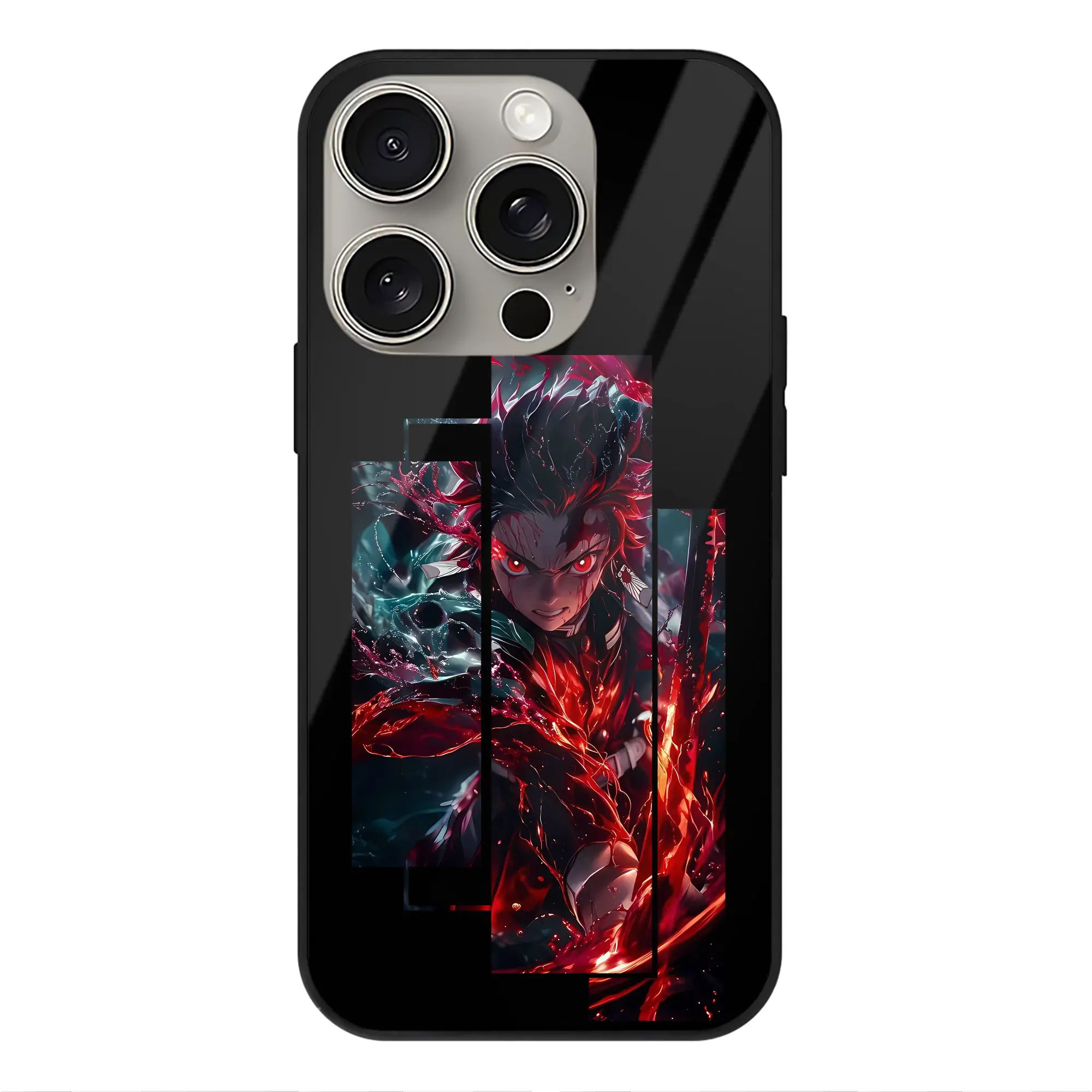 鬼滅の刃 グッズ,竈門 炭治郎 - IPhone15Pro対応 ・ スマホケース ・ 背面ガラス ・ TPU+強化ガラス ・ 耐衝撃 ・ 黄変防止 ・ ワイヤレス充電対応 ・ 3D立体ボタン