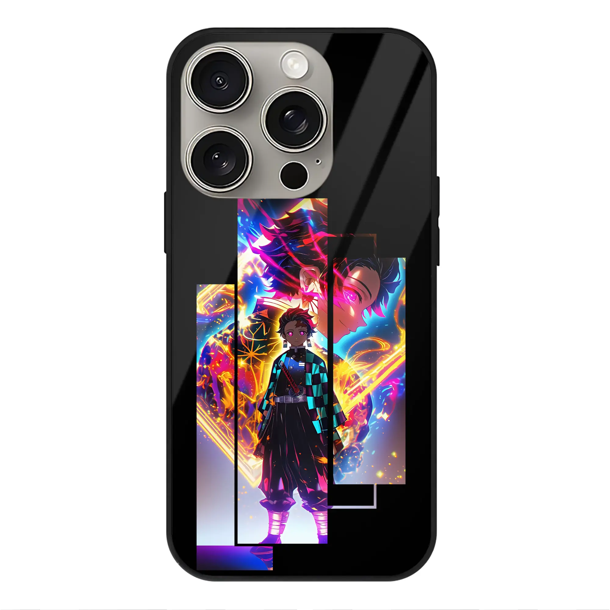 鬼滅の刃 グッズ,竈門 炭治郎 - IPhone15Pro対応 ・ スマホケース ・ 背面ガラス ・ TPU+強化ガラス ・ 耐衝撃 ・ 黄変防止 ・ ワイヤレス充電対応 ・ 3D立体ボタン