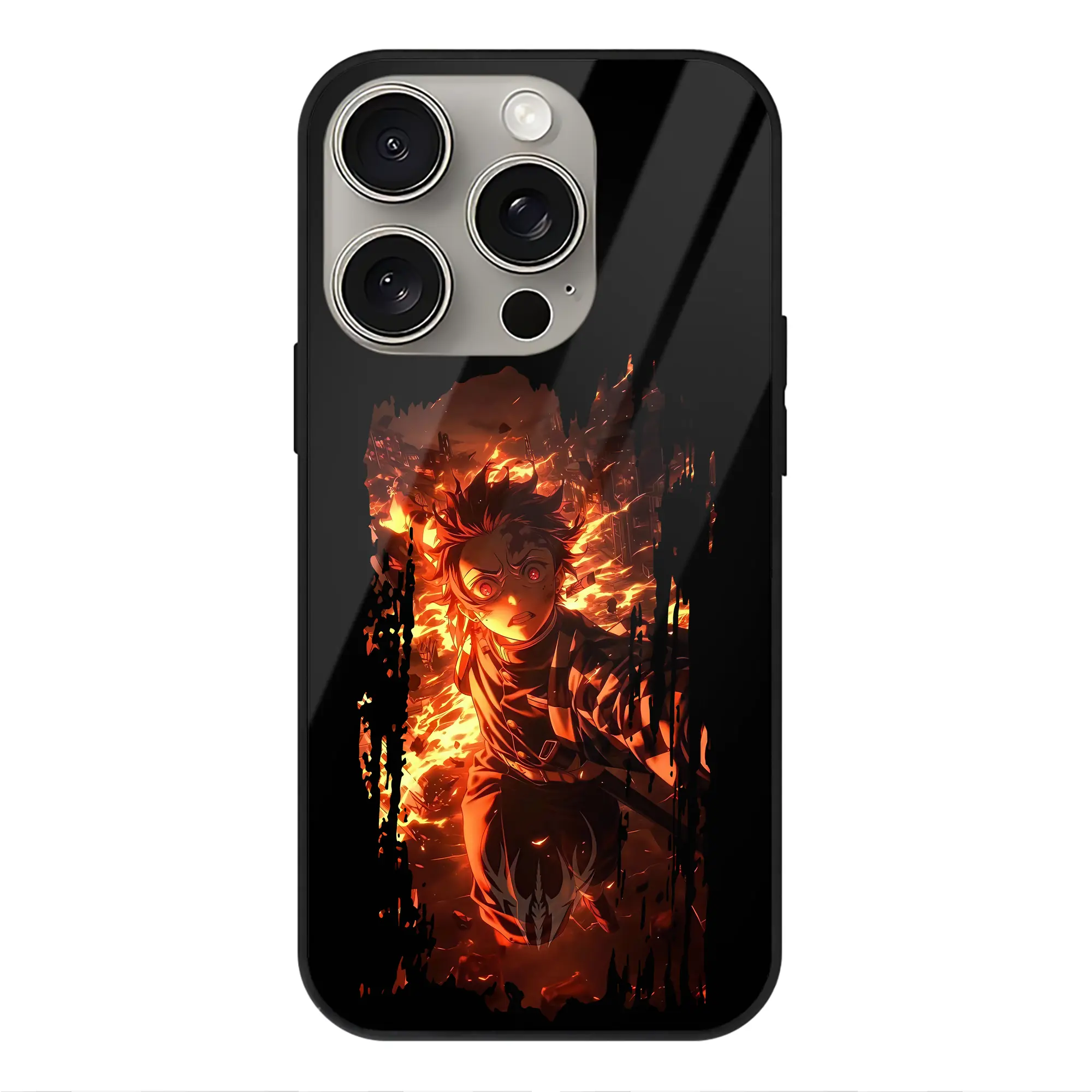 鬼滅の刃 グッズ,竈門 炭治郎 - IPhone15Pro対応 ・ スマホケース ・ 背面ガラス ・ TPU+強化ガラス ・ 耐衝撃 ・ 黄変防止 ・ ワイヤレス充電対応 ・ 3D立体ボタン