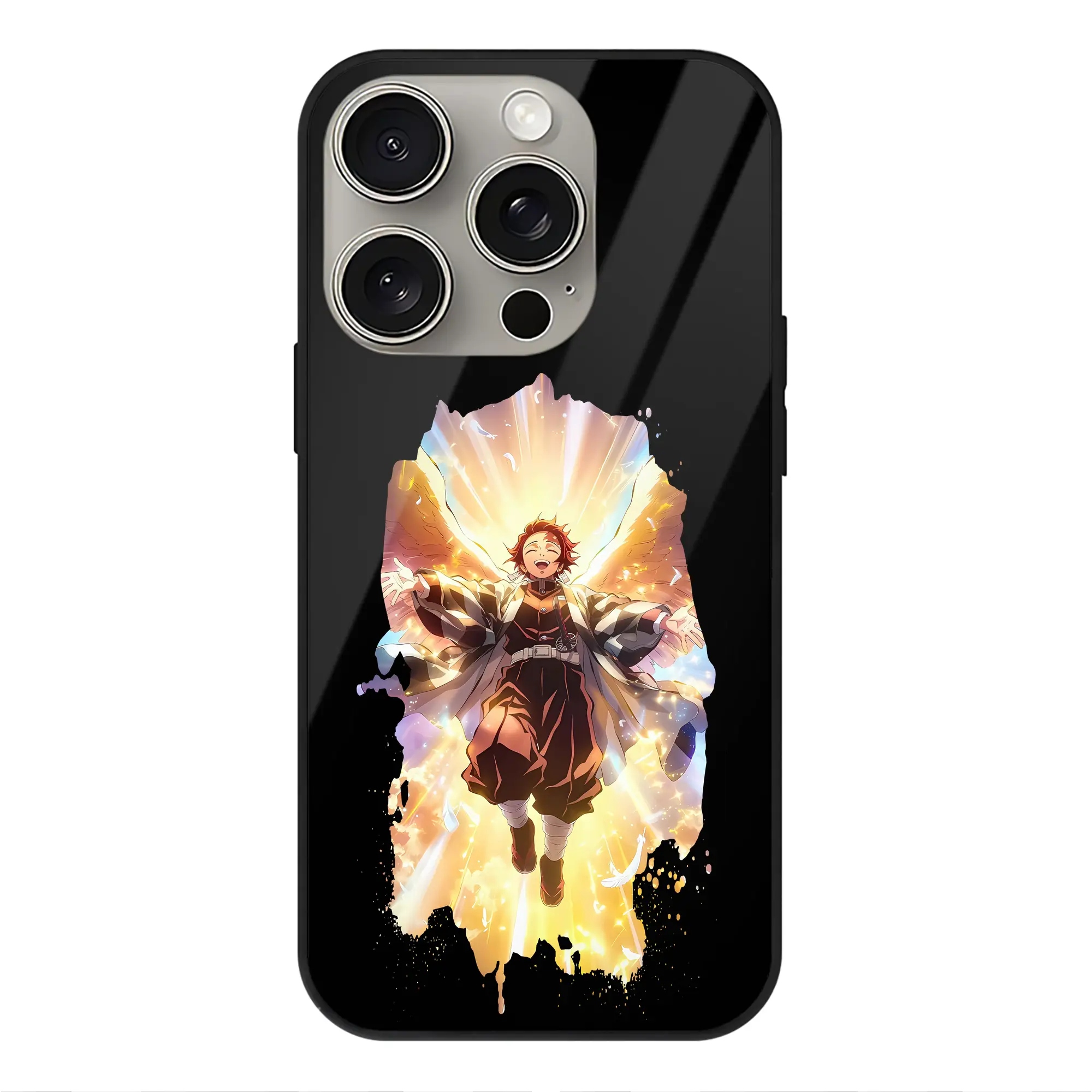 鬼滅の刃 グッズ,竈門 炭治郎 - IPhone15Pro対応 ・ スマホケース ・ 背面ガラス ・ TPU+強化ガラス ・ 耐衝撃 ・ 黄変防止 ・ ワイヤレス充電対応 ・ 3D立体ボタン