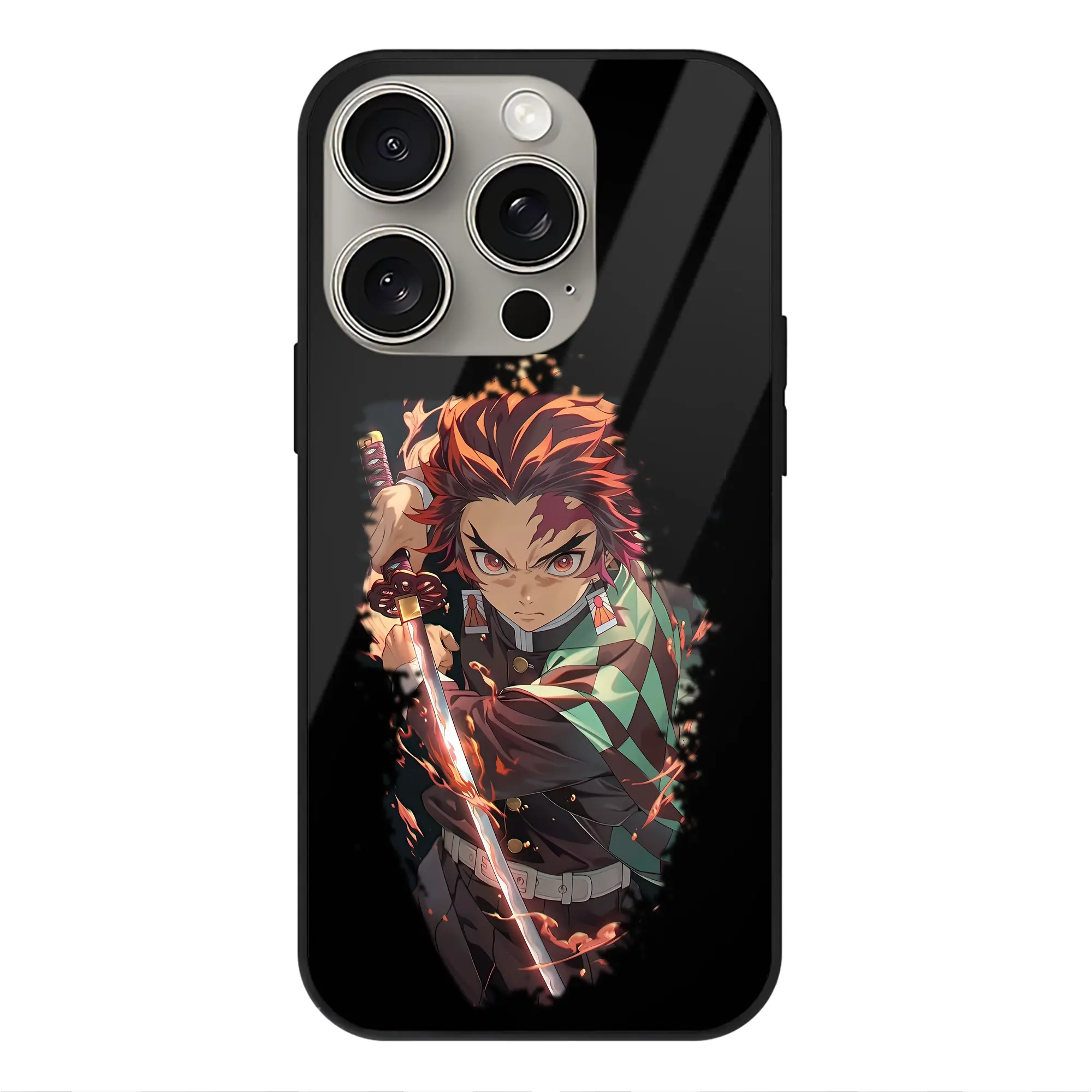 鬼滅の刃 グッズ,竈門 炭治郎 - IPhone15Pro対応 ・ スマホケース ・ 背面ガラス ・ TPU+強化ガラス ・ 耐衝撃 ・ 黄変防止 ・ ワイヤレス充電対応 ・ 3D立体ボタン