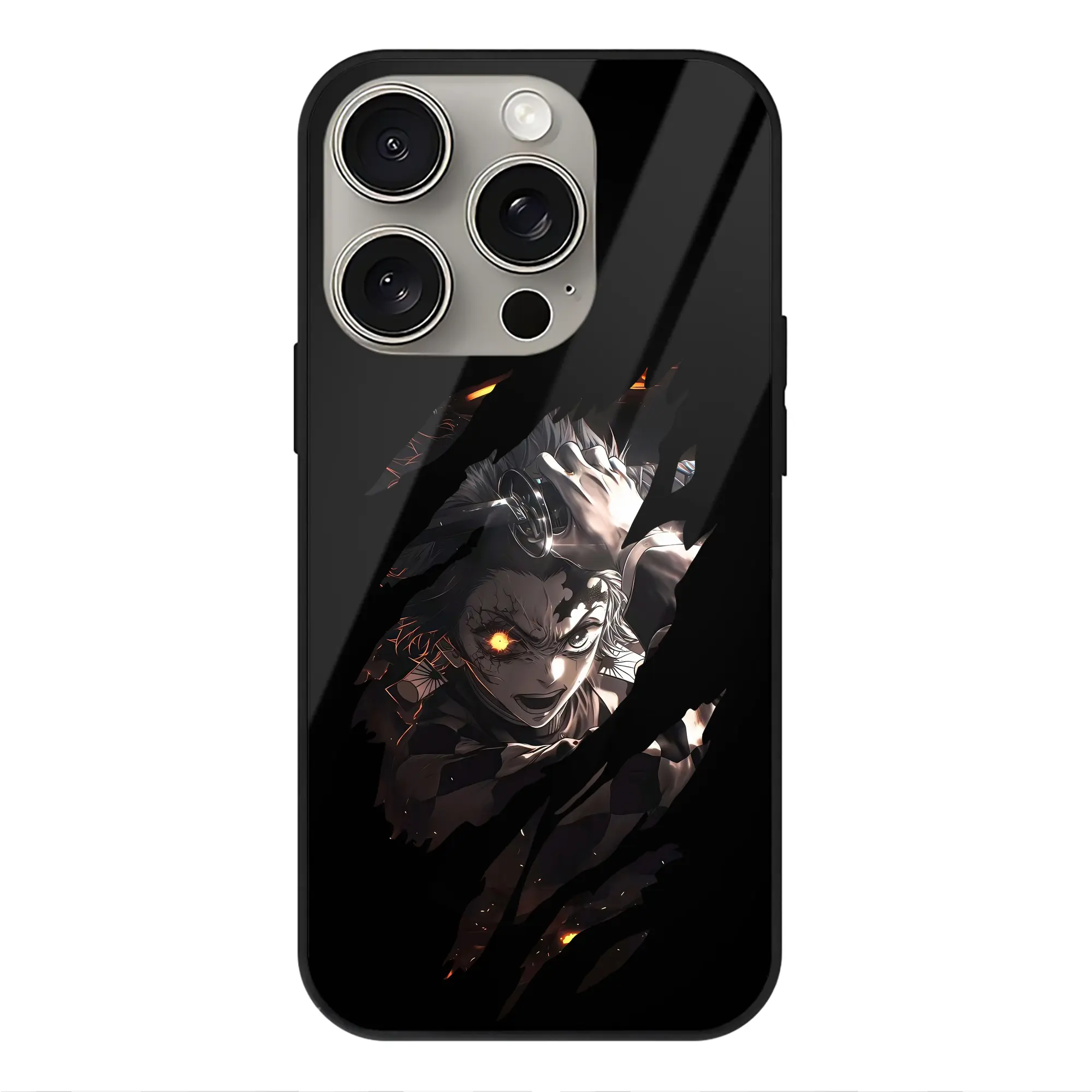 鬼滅の刃 グッズ,竈門 炭治郎 - IPhone15Pro対応 ・ スマホケース ・ 背面ガラス ・ TPU+強化ガラス ・ 耐衝撃 ・ 黄変防止 ・ ワイヤレス充電対応 ・ 3D立体ボタン