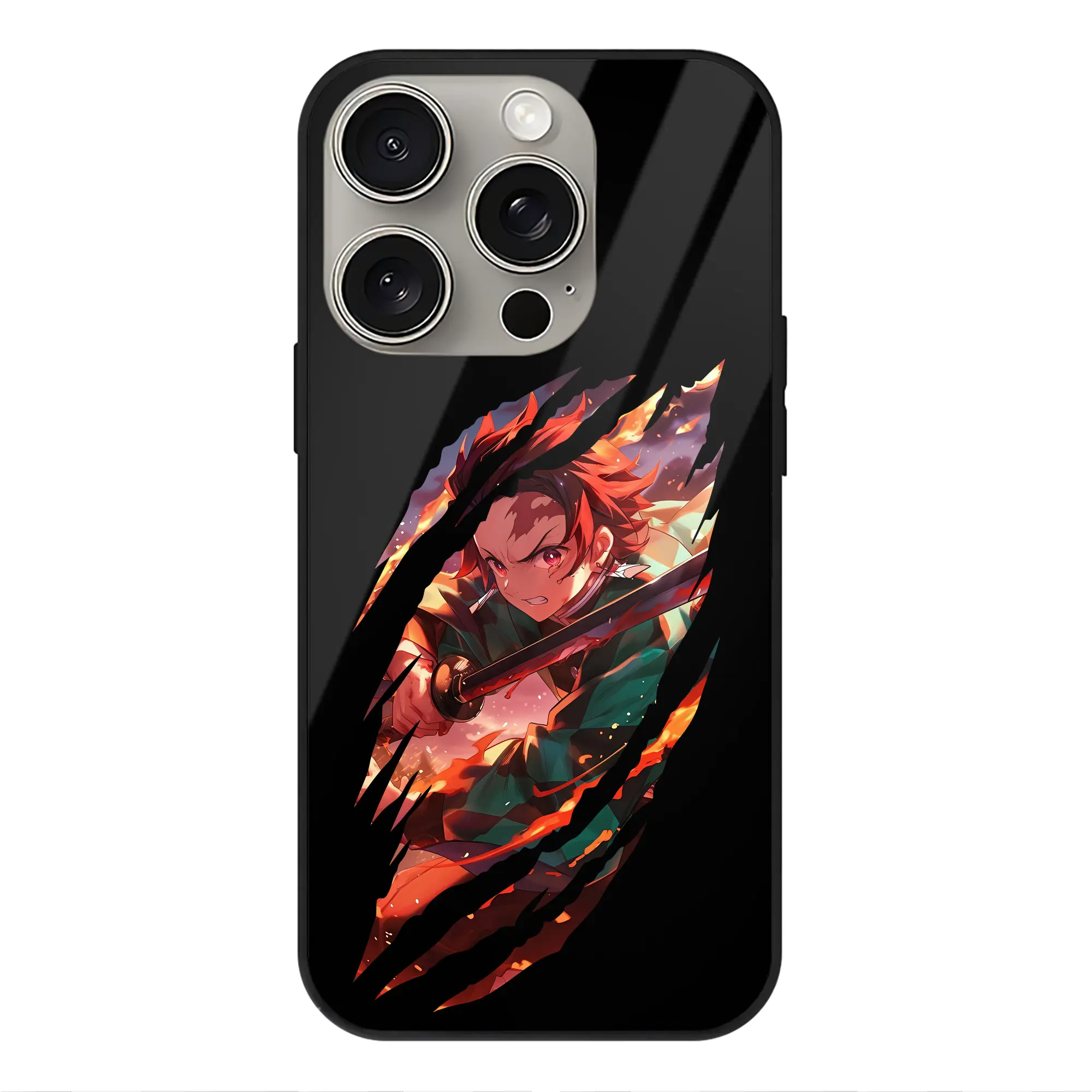 鬼滅の刃 グッズ,竈門 炭治郎 - IPhone15Pro対応 ・ スマホケース ・ 背面ガラス ・ TPU+強化ガラス ・ 耐衝撃 ・ 黄変防止 ・ ワイヤレス充電対応 ・ 3D立体ボタン