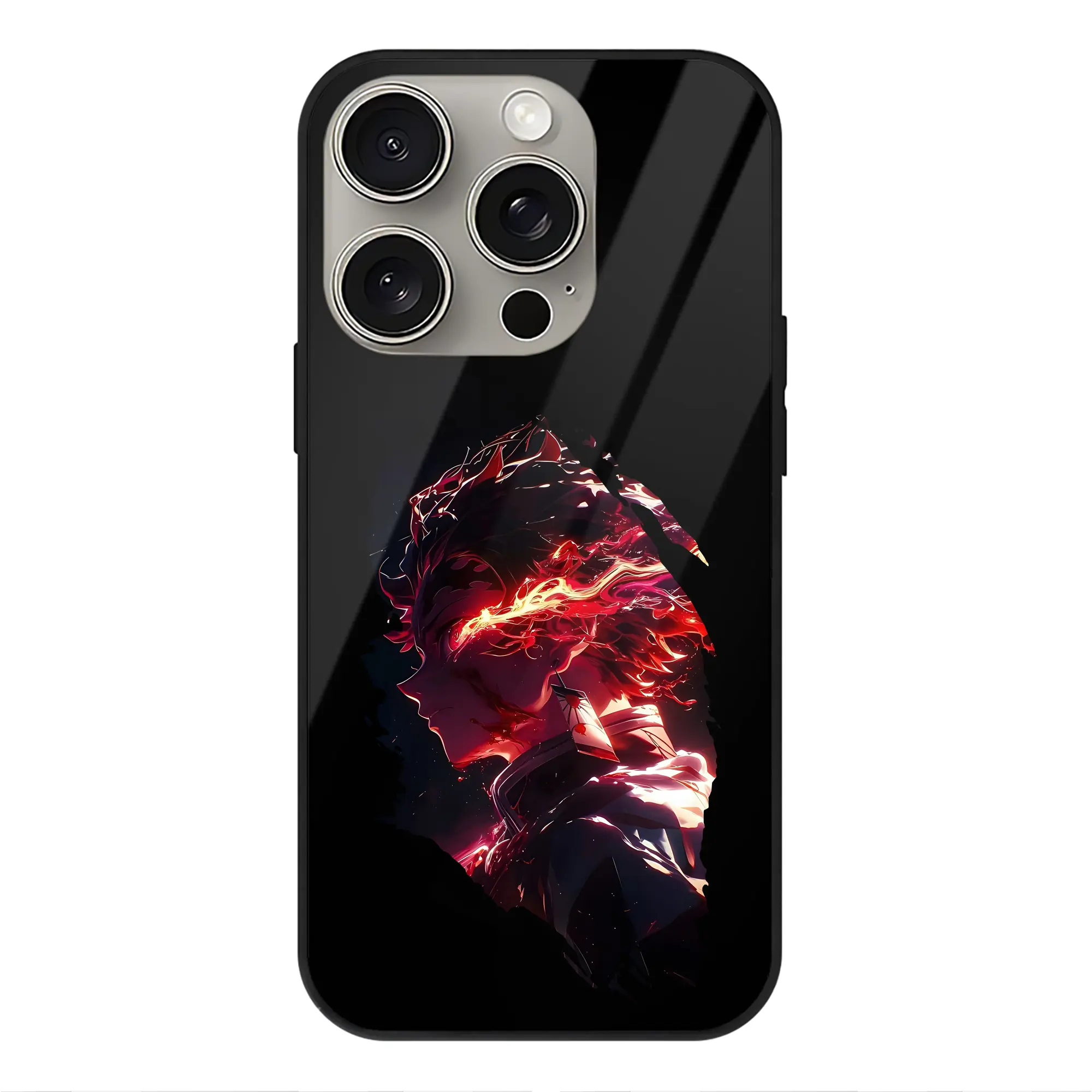 鬼滅の刃 グッズ,竈門 炭治郎 - IPhone15Pro対応 ・ スマホケース ・ 背面ガラス ・ TPU+強化ガラス ・ 耐衝撃 ・ 黄変防止 ・ ワイヤレス充電対応 ・ 3D立体ボタン