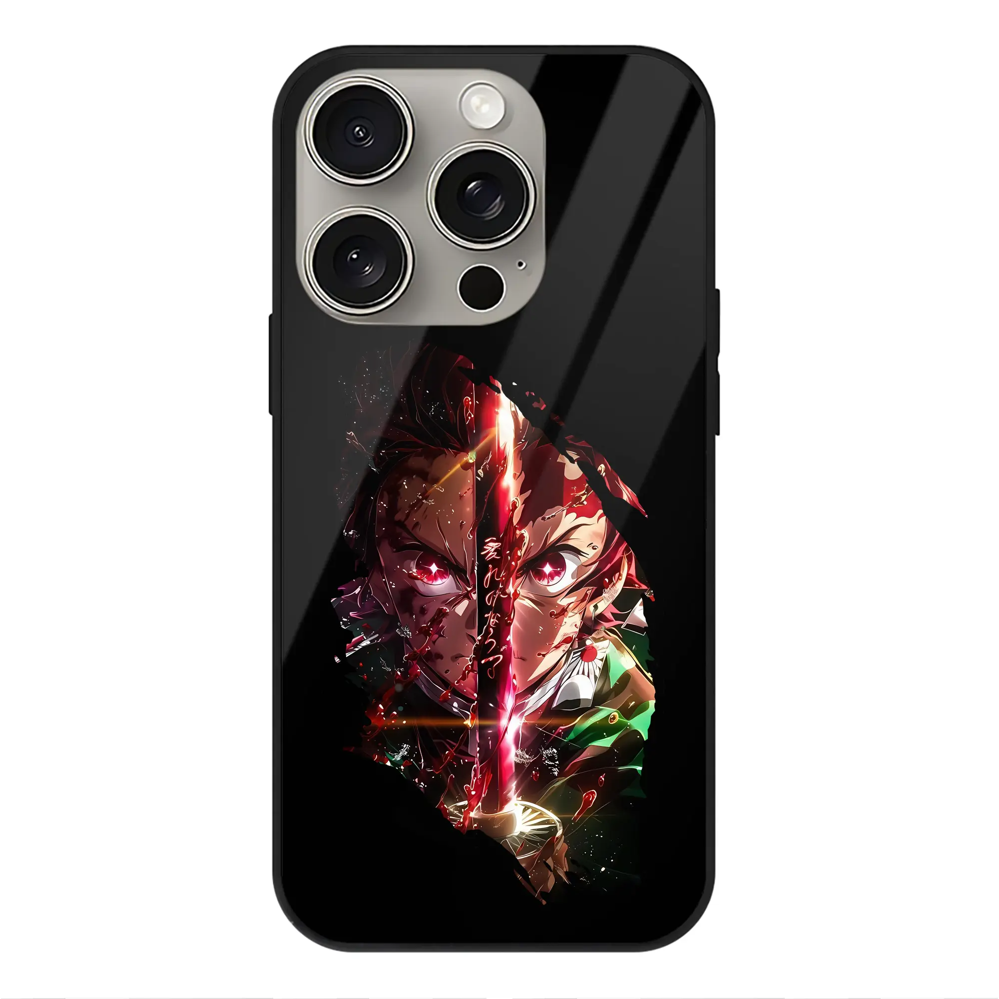 鬼滅の刃 グッズ,竈門 炭治郎 - IPhone15Pro対応 ・ スマホケース ・ 背面ガラス ・ TPU+強化ガラス ・ 耐衝撃 ・ 黄変防止 ・ ワイヤレス充電対応 ・ 3D立体ボタン