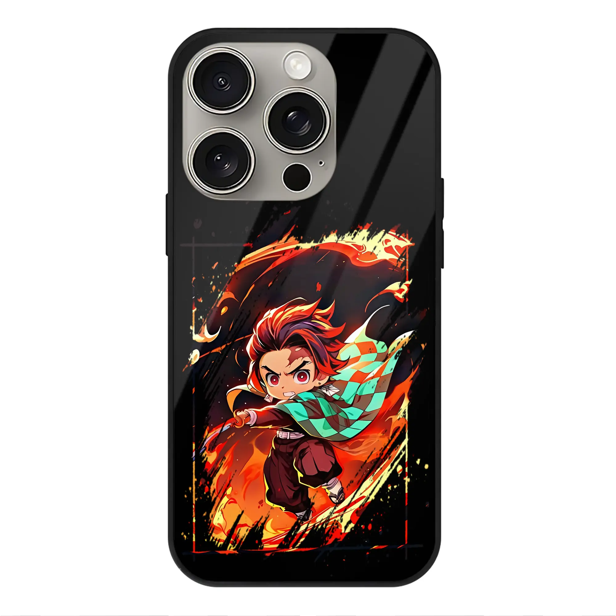 鬼滅の刃 グッズ,竈門 炭治郎 - IPhone15Pro対応 ・ スマホケース ・ 背面ガラス ・ TPU+強化ガラス ・ 耐衝撃 ・ 黄変防止 ・ ワイヤレス充電対応 ・ 3D立体ボタン