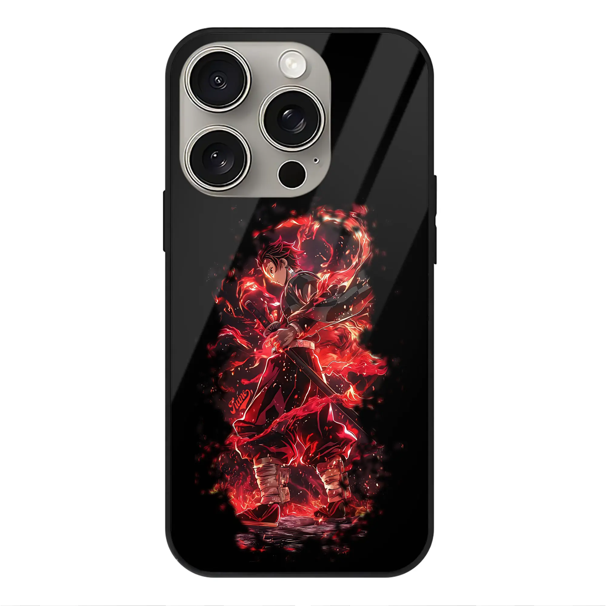 鬼滅の刃 グッズ,竈門 炭治郎 - IPhone15Pro対応 ・ スマホケース ・ 背面ガラス ・ TPU+強化ガラス ・ 耐衝撃 ・ 黄変防止 ・ ワイヤレス充電対応 ・ 3D立体ボタン