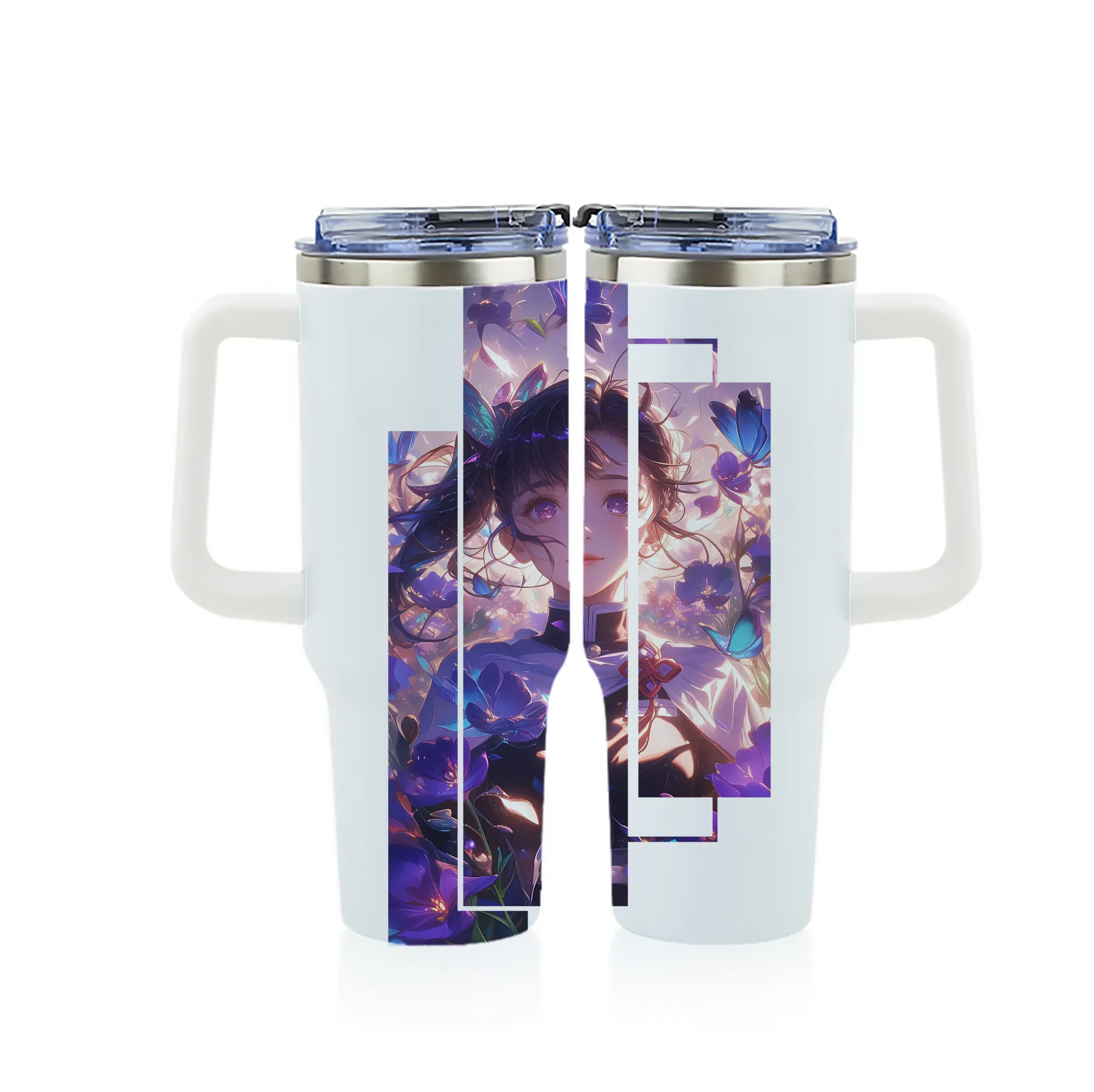 鬼滅の刃 グッズ,栗花落 カナヲ - 1200mL フルプリント車用タンブラー ・ 304ステンレス 内側 ・ 201ステンレス 外側 ・ 保温 保冷 ・ 通勤 ドライブ アウトドア用