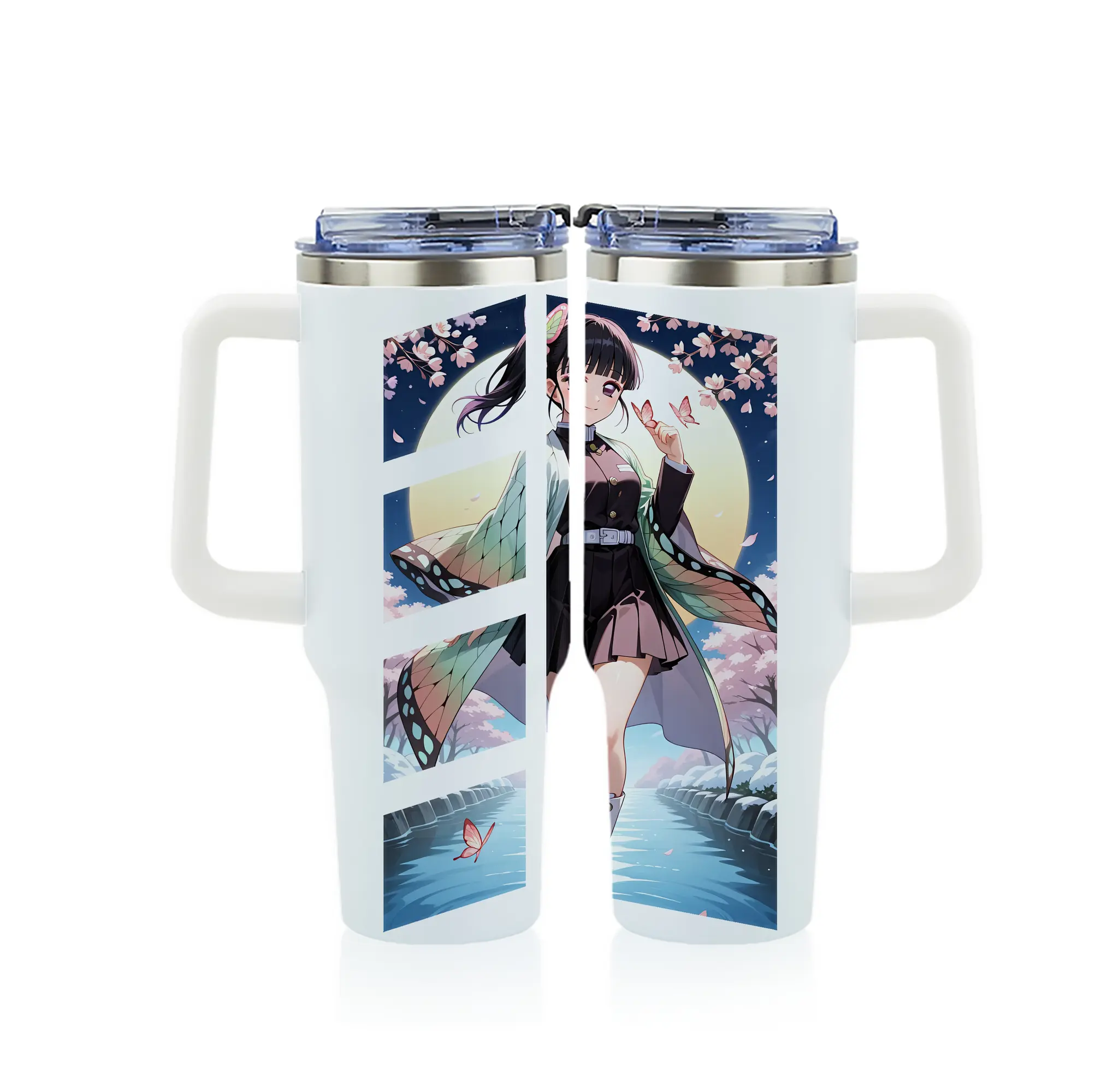 鬼滅の刃 グッズ,栗花落 カナヲ - 1200mL フルプリント車用タンブラー ・ 304ステンレス 内側 ・ 201ステンレス 外側 ・ 保温 保冷 ・ 通勤 ドライブ アウトドア用