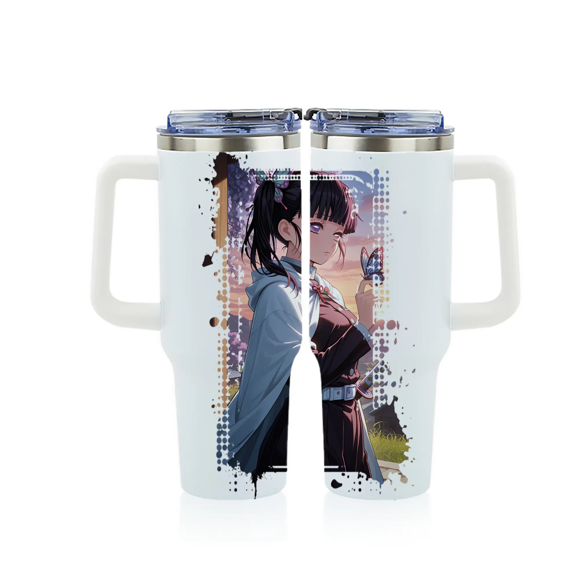 鬼滅の刃 グッズ,栗花落 カナヲ - 1200mL フルプリント車用タンブラー ・ 304ステンレス 内側 ・ 201ステンレス 外側 ・ 保温 保冷 ・ 通勤 ドライブ アウトドア用