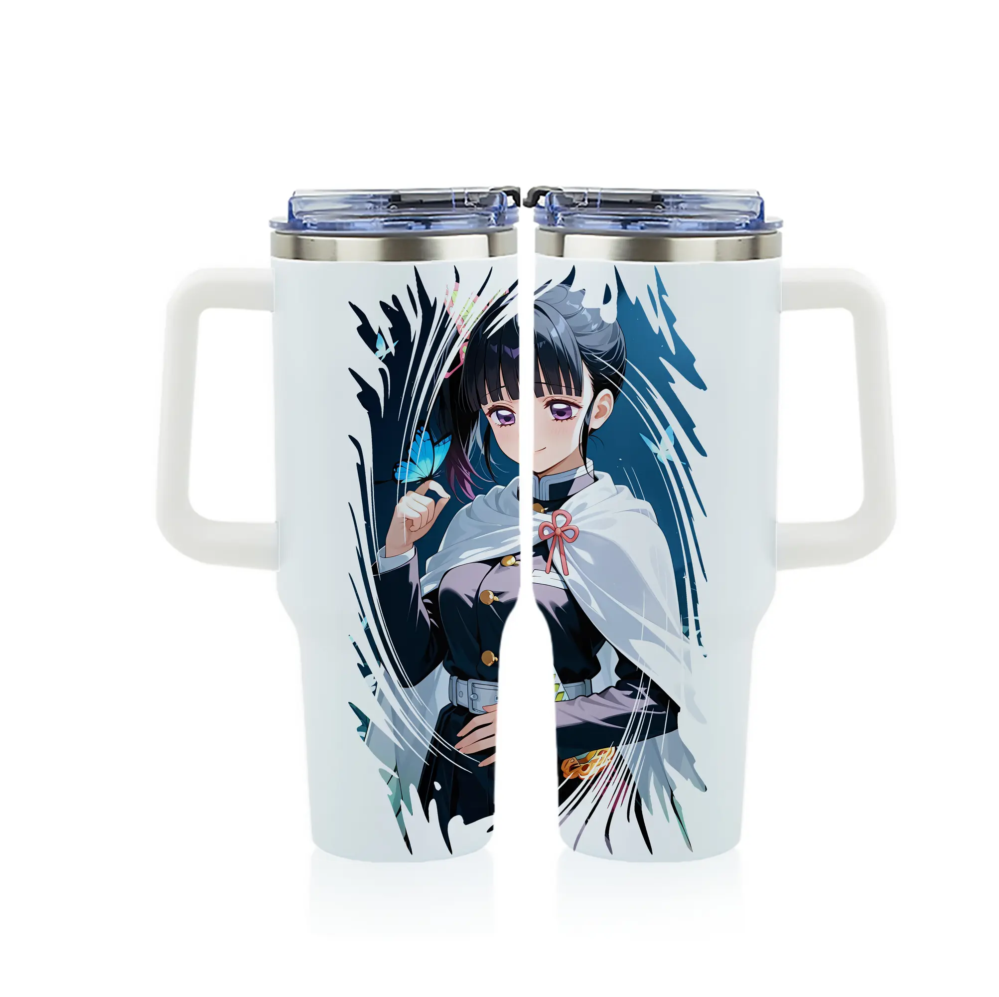 鬼滅の刃 グッズ,栗花落 カナヲ - 1200mL フルプリント車用タンブラー ・ 304ステンレス 内側 ・ 201ステンレス 外側 ・ 保温 保冷 ・ 通勤 ドライブ アウトドア用