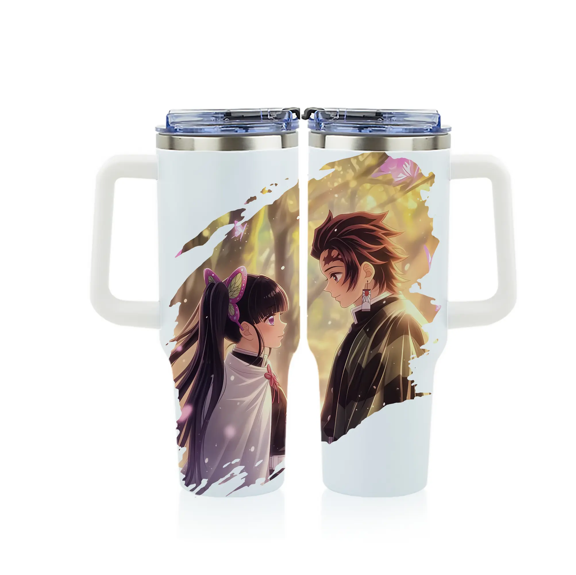 鬼滅の刃 グッズ,栗花落 カナヲ - 1200mL フルプリント車用タンブラー ・ 304ステンレス 内側 ・ 201ステンレス 外側 ・ 保温 保冷 ・ 通勤 ドライブ アウトドア用