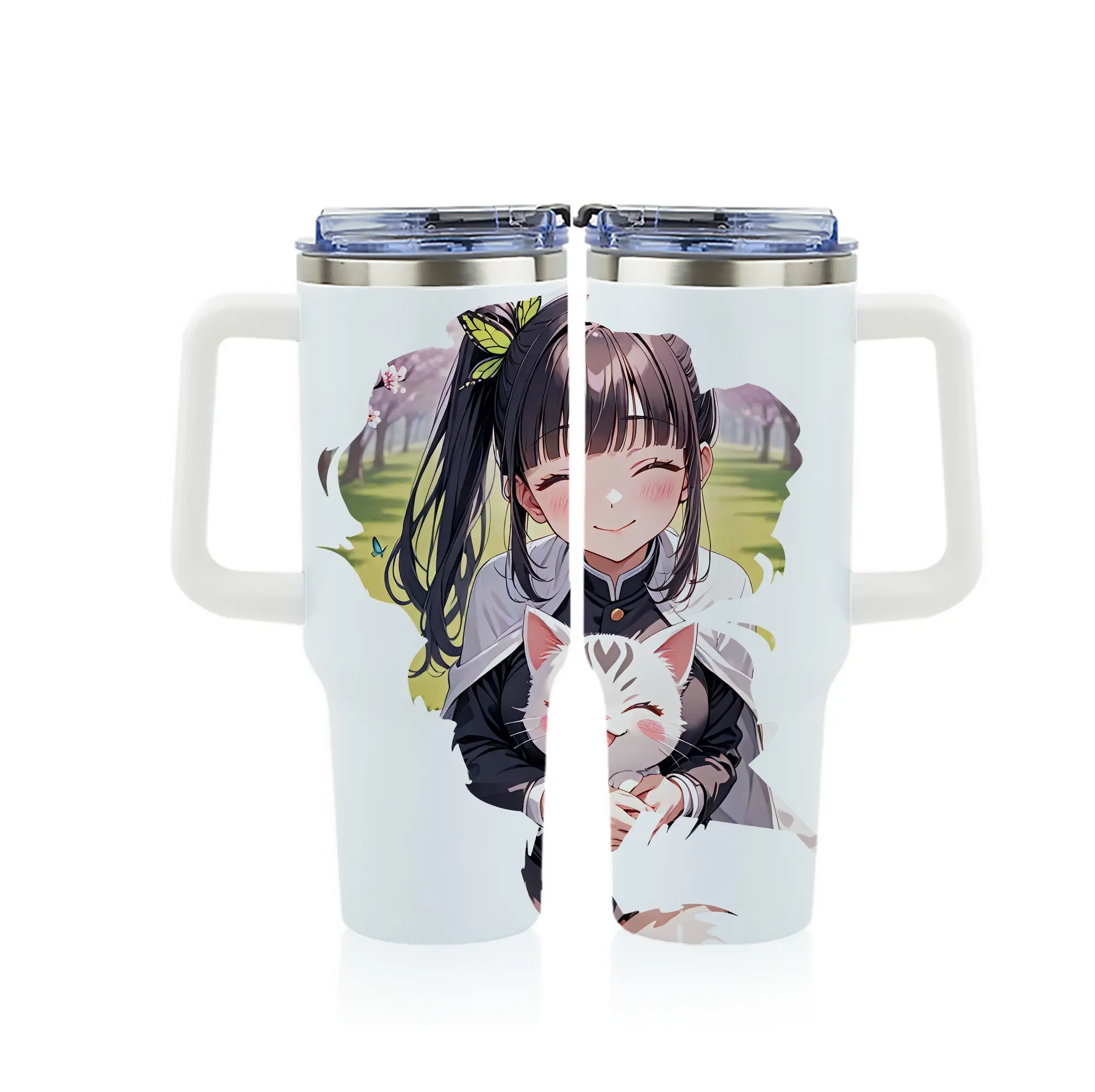 鬼滅の刃 グッズ,栗花落 カナヲ - 1200mL フルプリント車用タンブラー ・ 304ステンレス 内側 ・ 201ステンレス 外側 ・ 保温 保冷 ・ 通勤 ドライブ アウトドア用