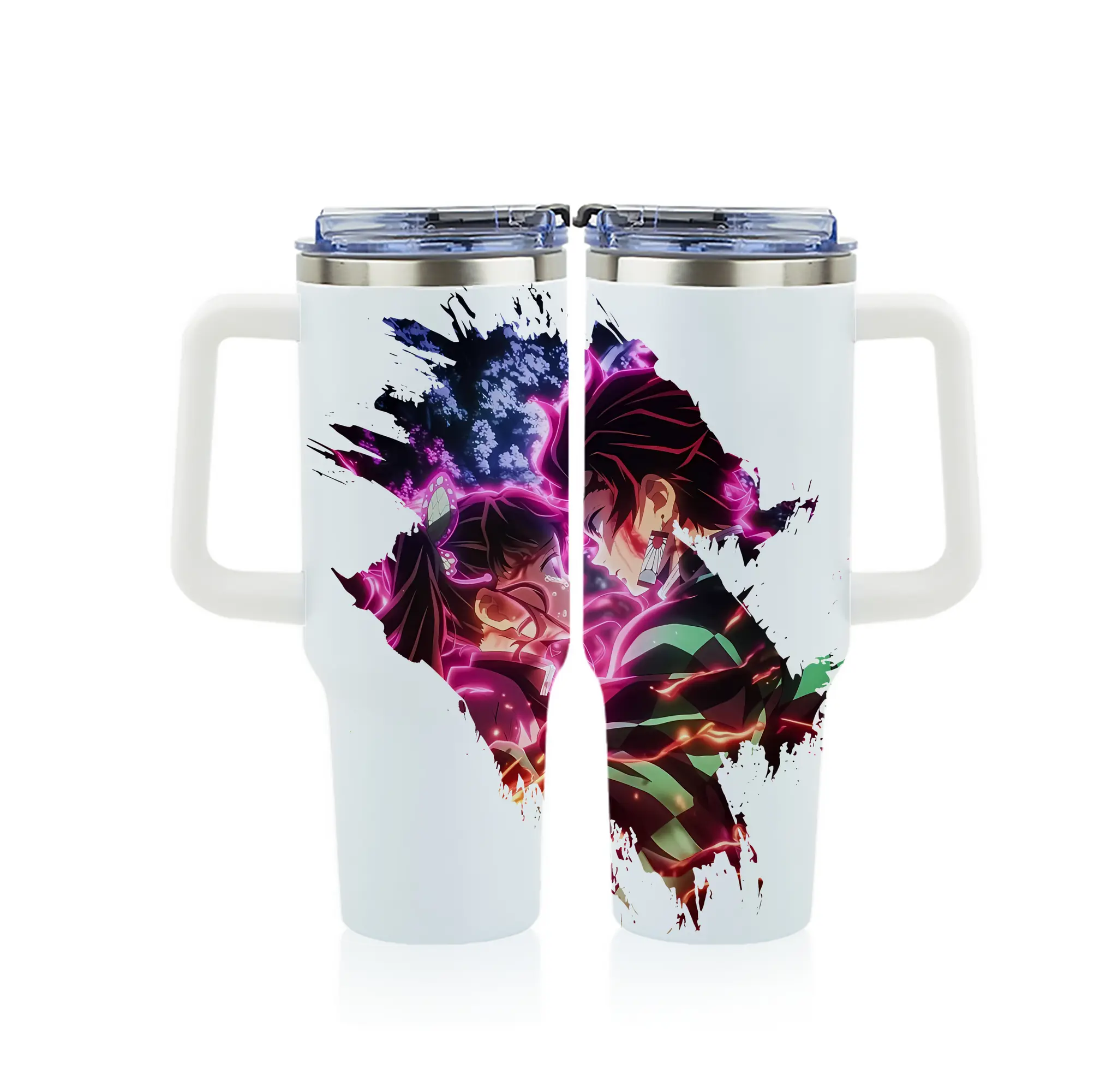 鬼滅の刃 グッズ,栗花落 カナヲ - 1200mL フルプリント車用タンブラー ・ 304ステンレス 内側 ・ 201ステンレス 外側 ・ 保温 保冷 ・ 通勤 ドライブ アウトドア用