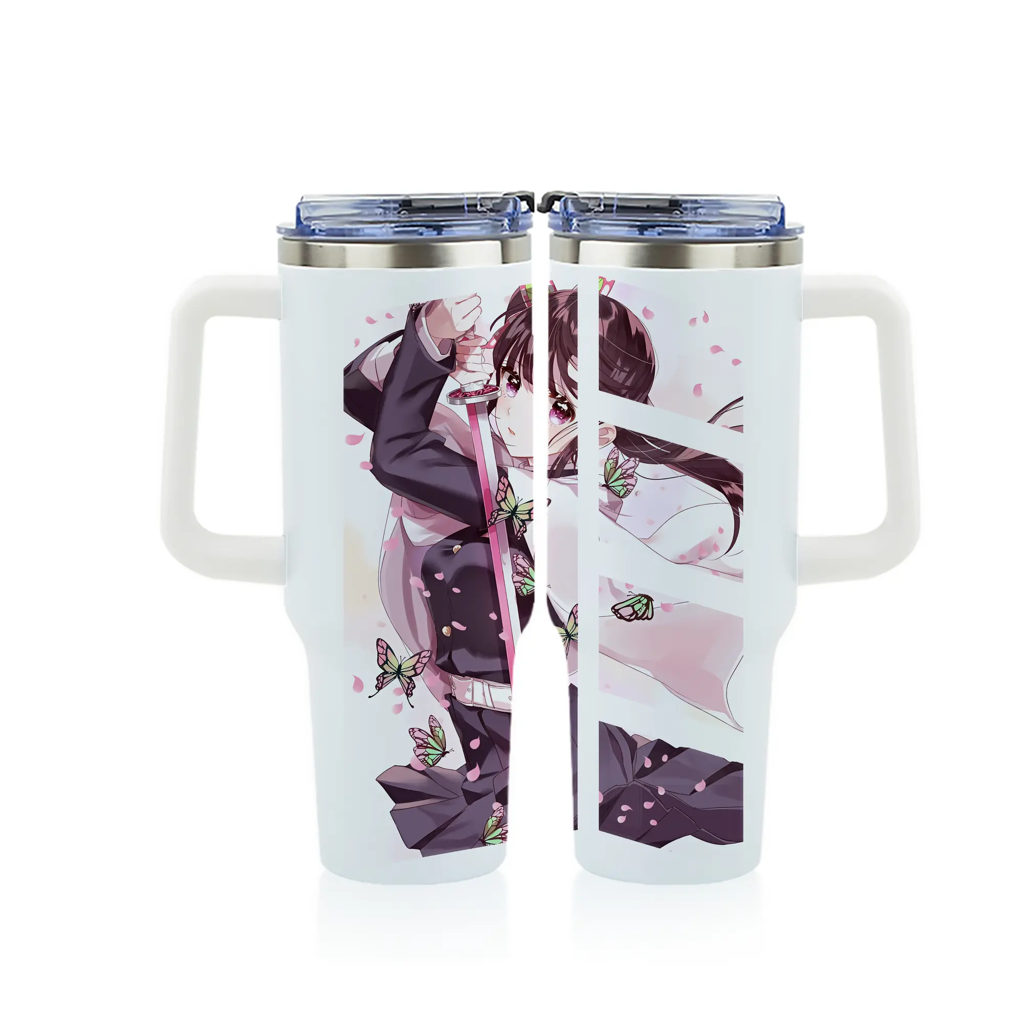 鬼滅の刃 グッズ,栗花落 カナヲ - 1200mL フルプリント車用タンブラー ・ 304ステンレス 内側 ・ 201ステンレス 外側 ・ 保温 保冷 ・ 通勤 ドライブ アウトドア用