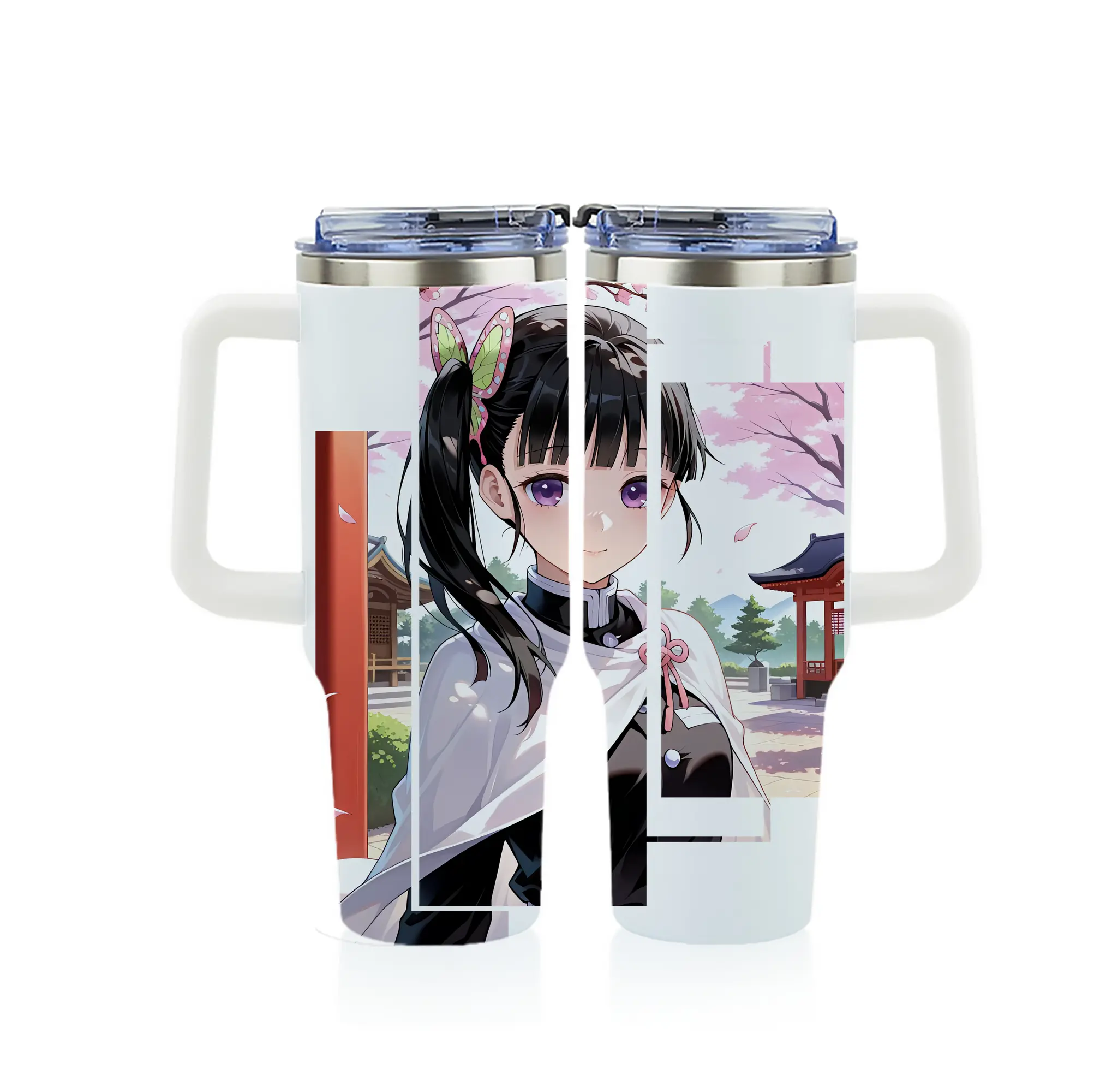 鬼滅の刃 グッズ,栗花落 カナヲ - 1200mL フルプリント車用タンブラー ・ 304ステンレス 内側 ・ 201ステンレス 外側 ・ 保温 保冷 ・ 通勤 ドライブ アウトドア用