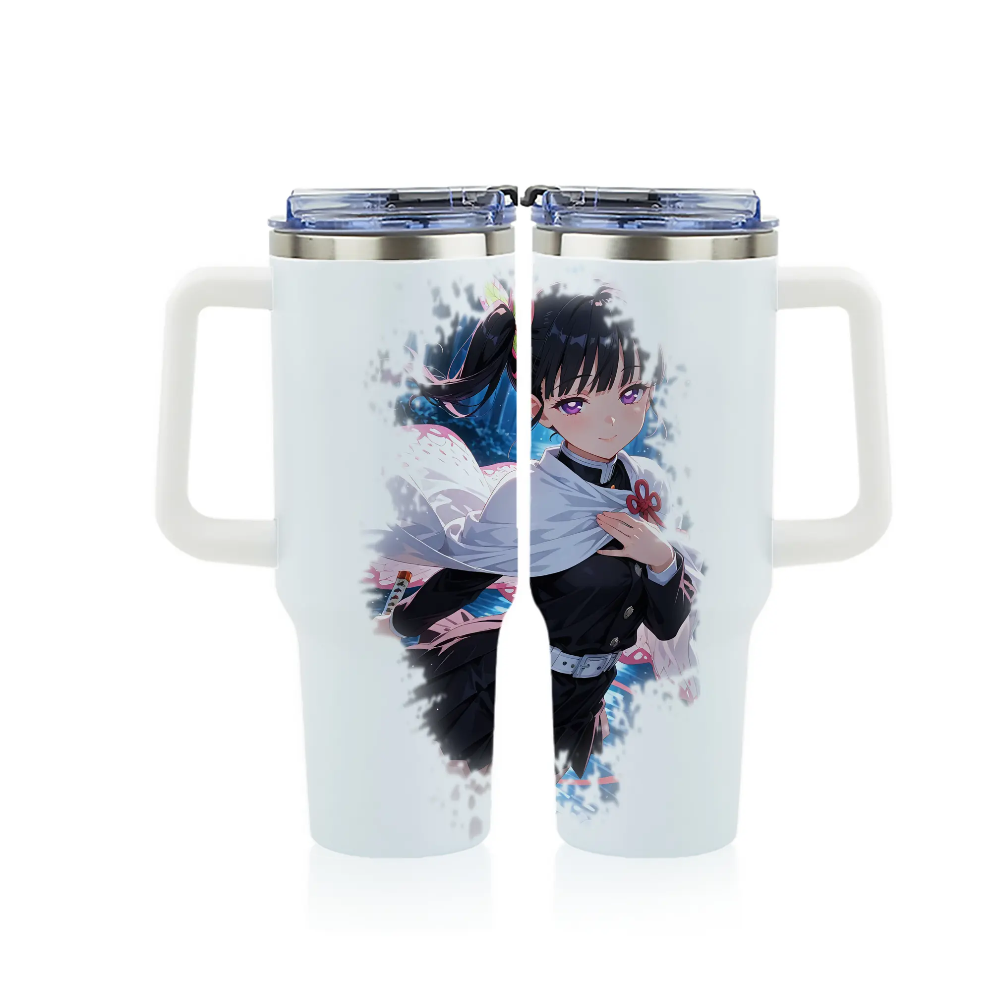 鬼滅の刃 グッズ,栗花落 カナヲ - 1200mL フルプリント車用タンブラー ・ 304ステンレス 内側 ・ 201ステンレス 外側 ・ 保温 保冷 ・ 通勤 ドライブ アウトドア用