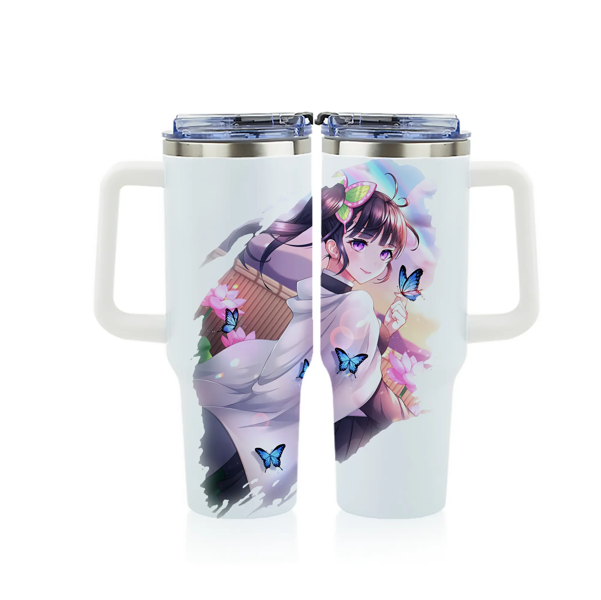 鬼滅の刃 グッズ,栗花落 カナヲ - 1200mL フルプリント車用タンブラー ・ 304ステンレス 内側 ・ 201ステンレス 外側 ・ 保温 保冷 ・ 通勤 ドライブ アウトドア用