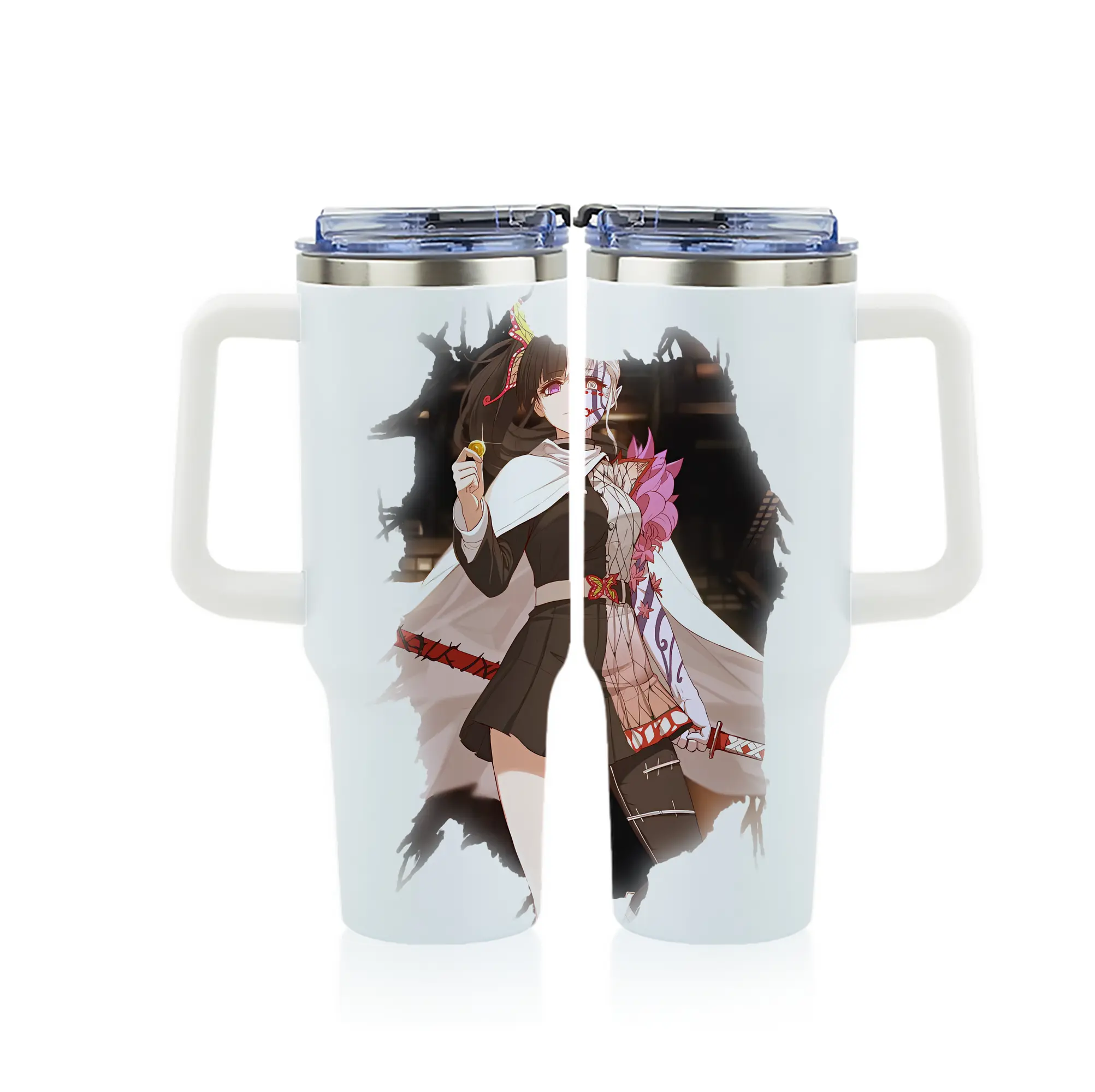 鬼滅の刃 グッズ,栗花落 カナヲ - 1200mL フルプリント車用タンブラー ・ 304ステンレス 内側 ・ 201ステンレス 外側 ・ 保温 保冷 ・ 通勤 ドライブ アウトドア用