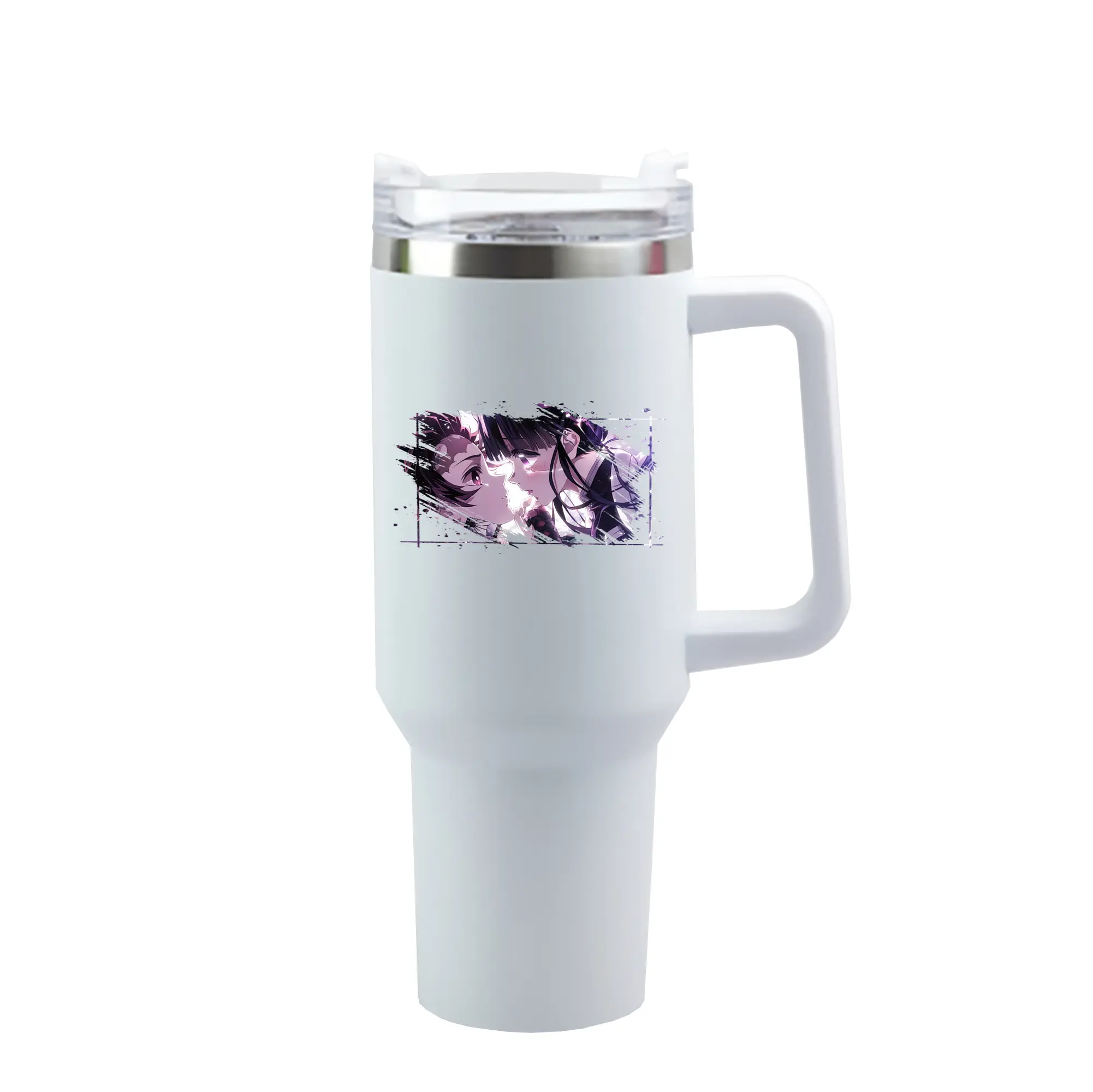 鬼滅の刃 グッズ,栗花落 カナヲ - 1200mL 車用タンブラー ・ クリスタルステッカー ・ 304ステンレス 内側 ・ 201ステンレス 外側 ・ 保温 保冷 ・ ハンドル＆ストロー付き ・ 通勤 ドライブ アウトドア用