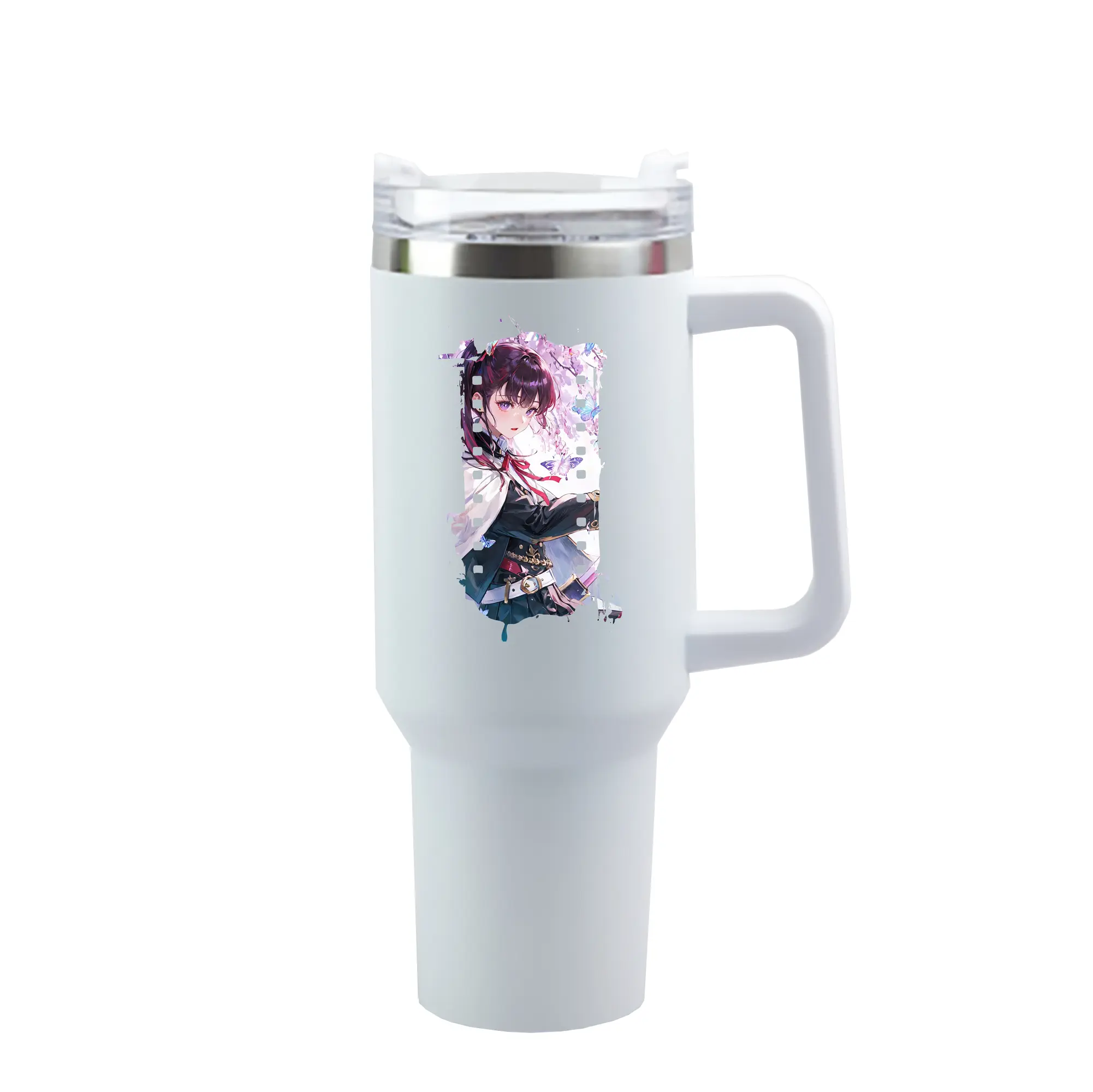 鬼滅の刃 グッズ,栗花落 カナヲ - 1200mL 車用タンブラー ・ クリスタルステッカー ・ 304ステンレス 内側 ・ 201ステンレス 外側 ・ 保温 保冷 ・ ハンドル＆ストロー付き ・ 通勤 ドライブ アウトドア用