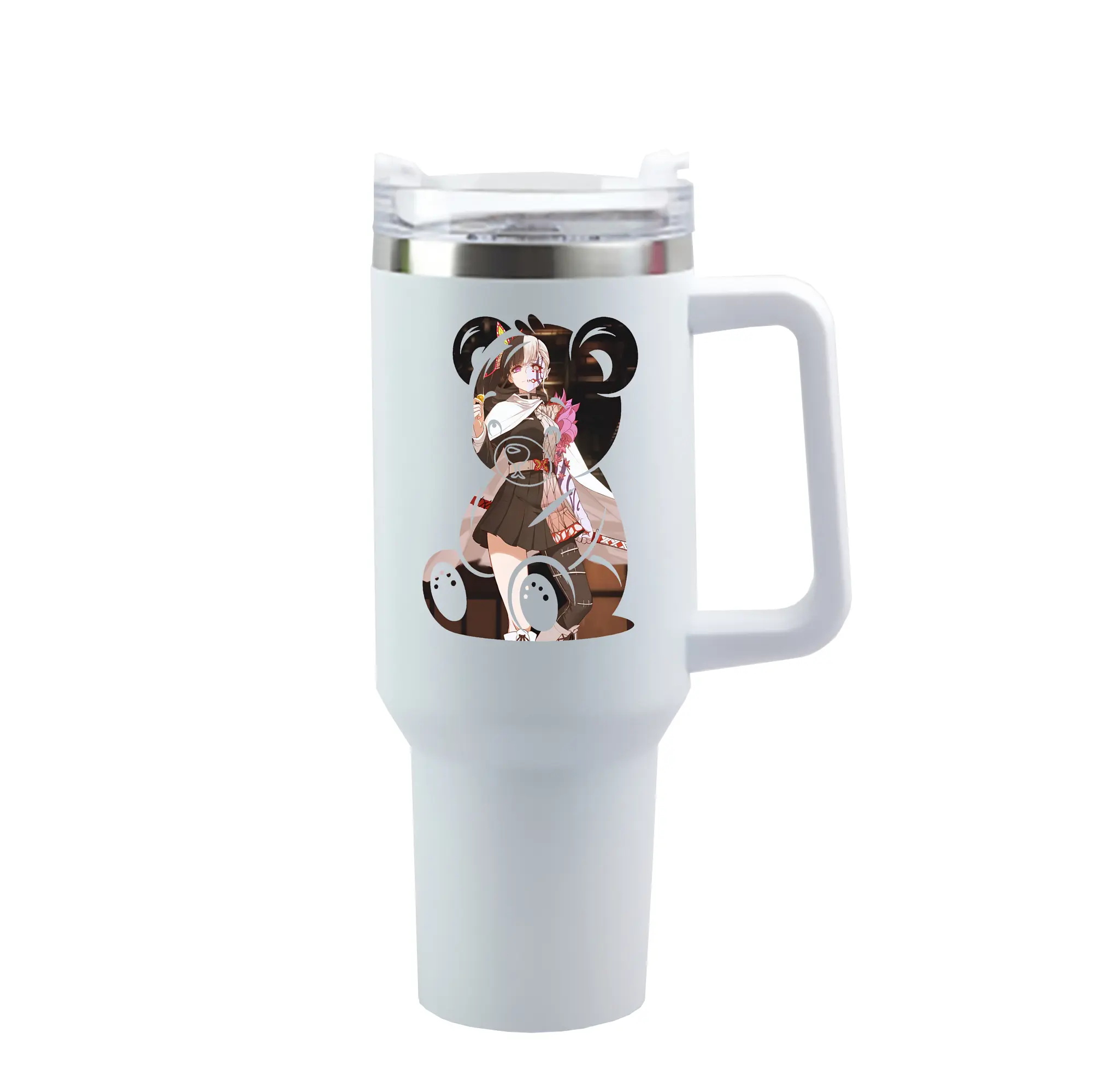 鬼滅の刃 グッズ,栗花落 カナヲ - 1200mL 車用タンブラー ・ クリスタルステッカー ・ 304ステンレス 内側 ・ 201ステンレス 外側 ・ 保温 保冷 ・ ハンドル＆ストロー付き ・ 通勤 ドライブ アウトドア用