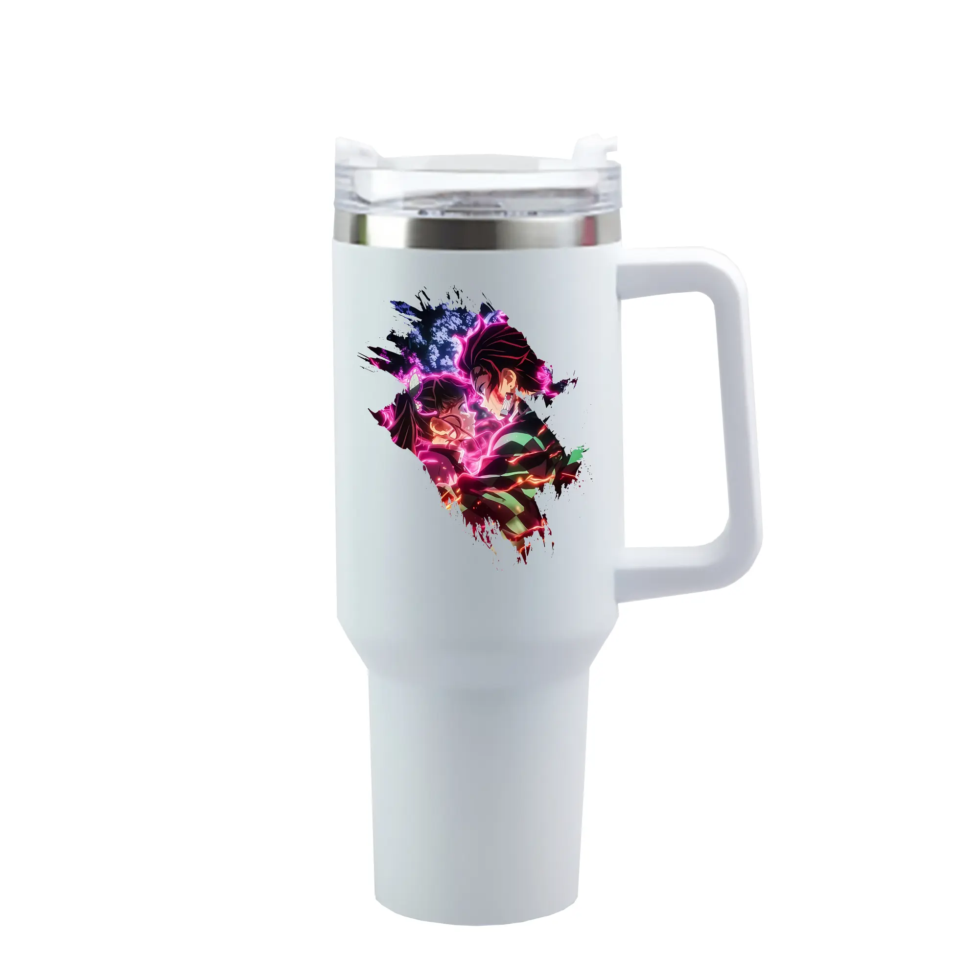 鬼滅の刃 グッズ,栗花落 カナヲ - 1200mL 車用タンブラー ・ クリスタルステッカー ・ 304ステンレス 内側 ・ 201ステンレス 外側 ・ 保温 保冷 ・ ハンドル＆ストロー付き ・ 通勤 ドライブ アウトドア用