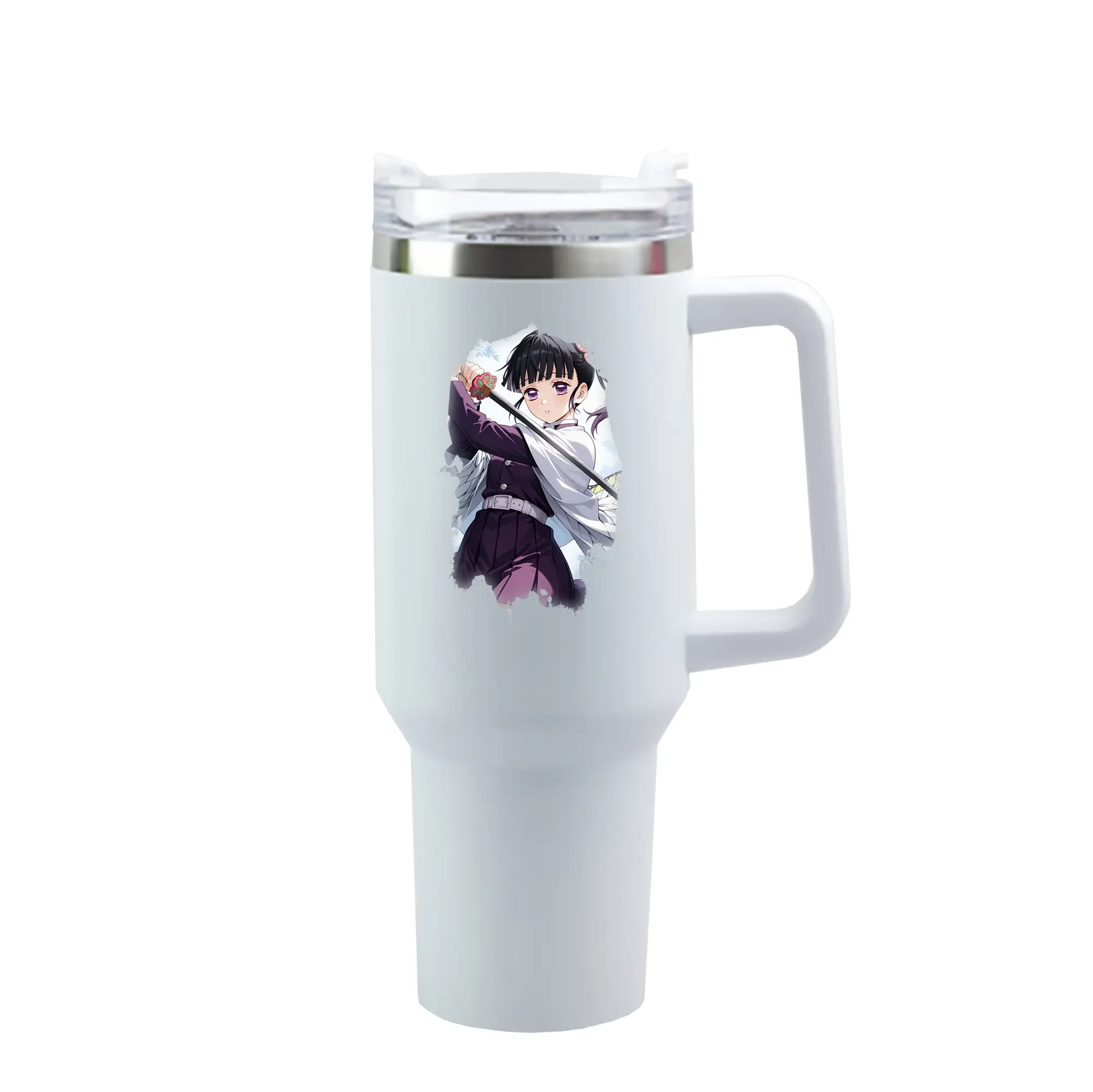 鬼滅の刃 グッズ,栗花落 カナヲ - 1200mL 車用タンブラー ・ クリスタルステッカー ・ 304ステンレス 内側 ・ 201ステンレス 外側 ・ 保温 保冷 ・ ハンドル＆ストロー付き ・ 通勤 ドライブ アウトドア用