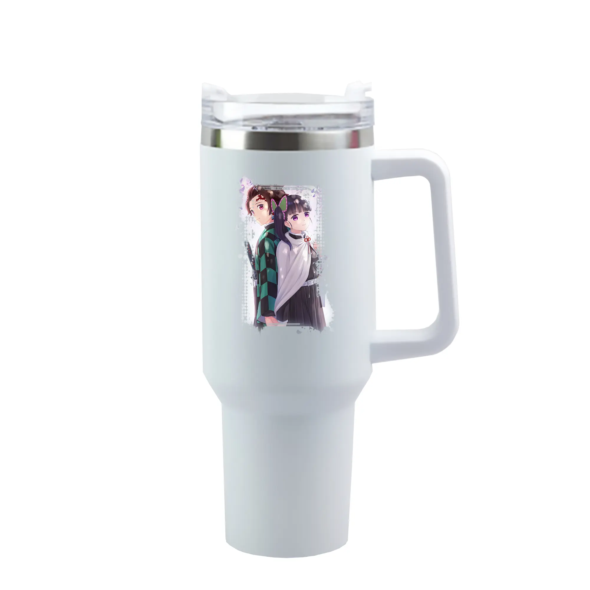 鬼滅の刃 グッズ,栗花落 カナヲ - 1200mL 車用タンブラー ・ クリスタルステッカー ・ 304ステンレス 内側 ・ 201ステンレス 外側 ・ 保温 保冷 ・ ハンドル＆ストロー付き ・ 通勤 ドライブ アウトドア用