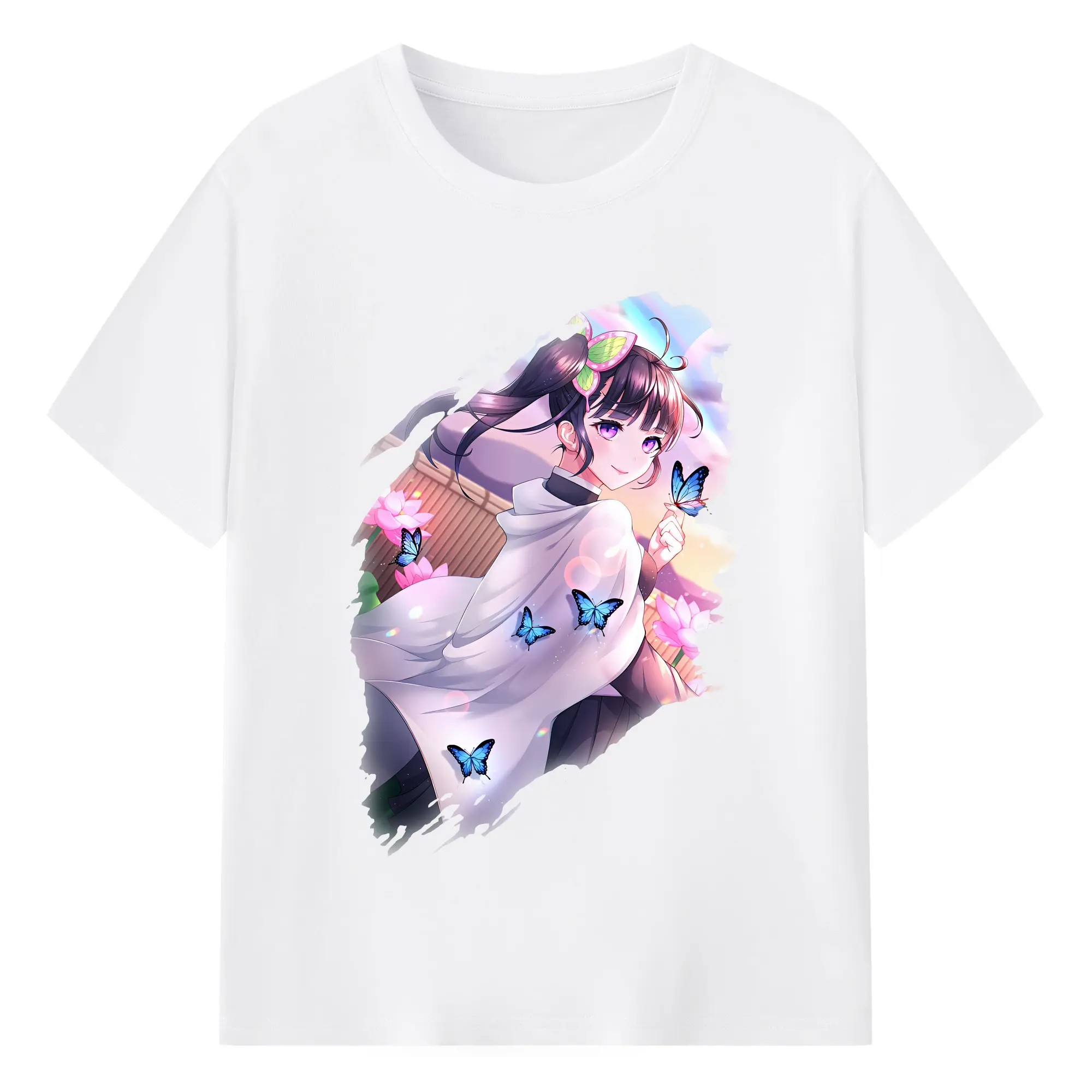 鬼滅の刃 グッズ,栗花落 カナヲ - 綿100％ 半袖Tシャツ ・ フロントプリント ・ 快適 通気性 ・ 日常使い 散歩 スポーツ用