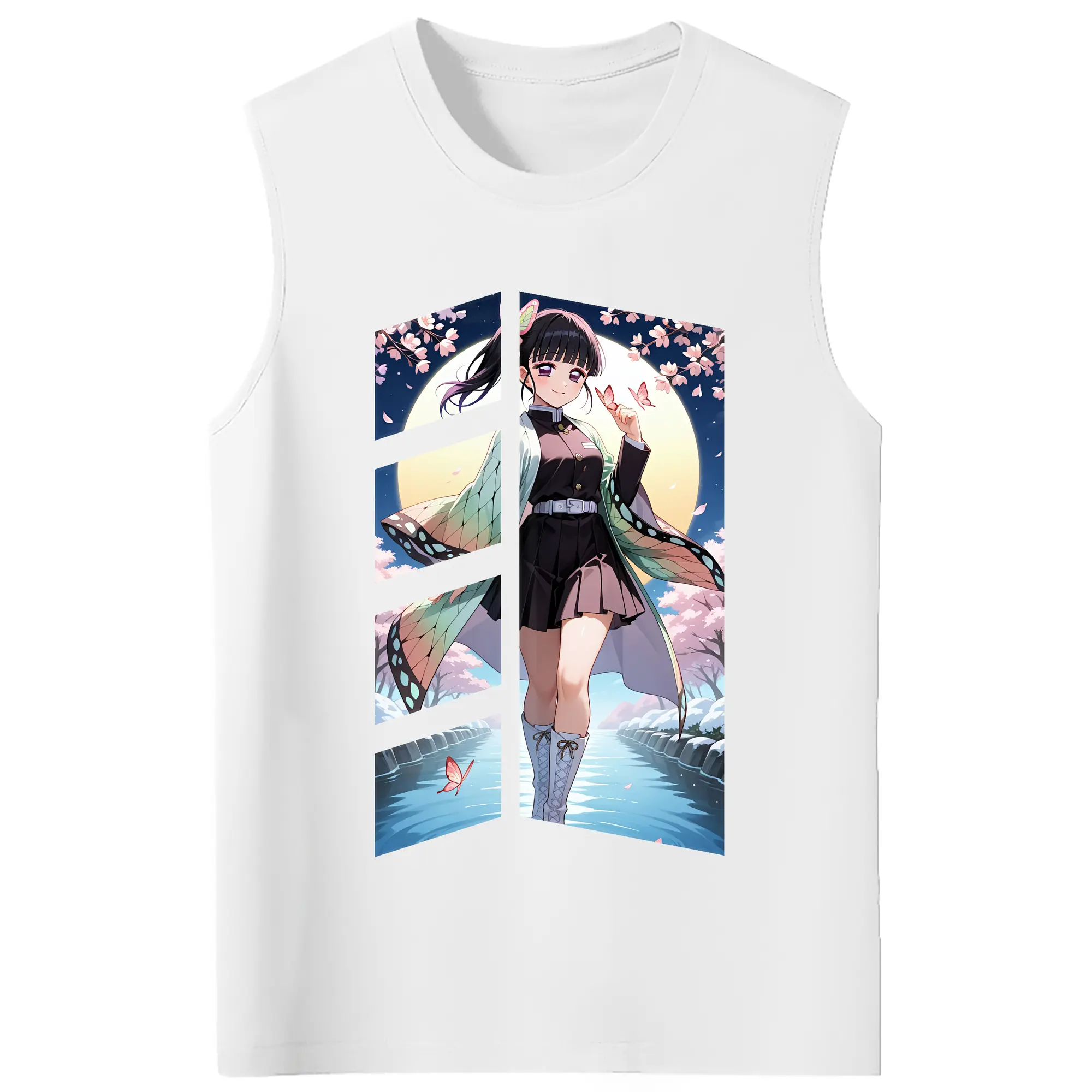鬼滅の刃 グッズ,栗花落 カナヲ - コットン100％ タンクトップ ・ フロントプリント ・ タイトフィット ・ 快適 通気性 ・ スポーツ カジュアル 散歩用