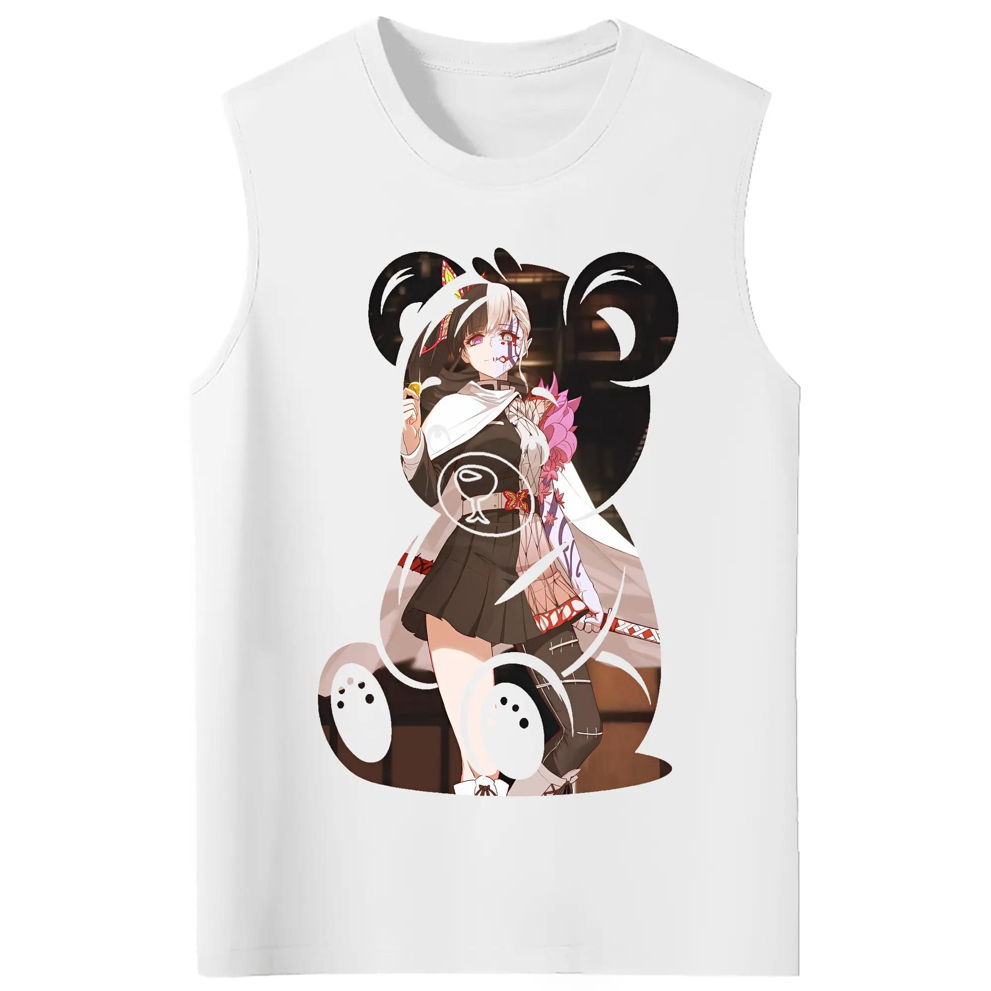鬼滅の刃 グッズ,栗花落 カナヲ - コットン100％ タンクトップ ・ フロントプリント ・ タイトフィット ・ 快適 通気性 ・ スポーツ カジュアル 散歩用