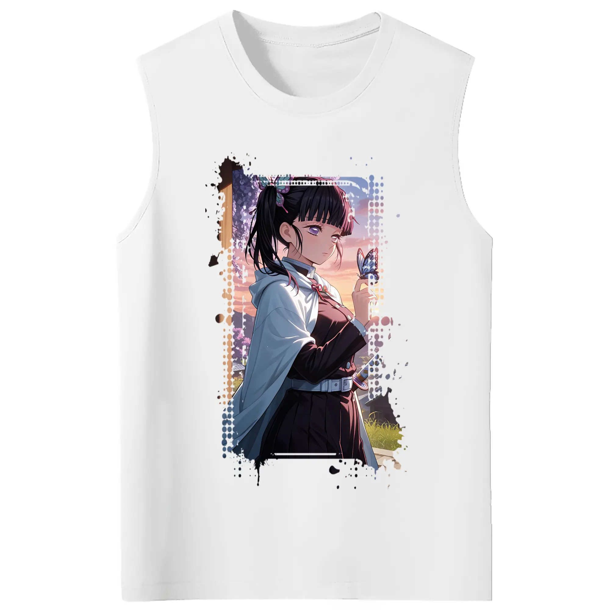鬼滅の刃 グッズ,栗花落 カナヲ - コットン100％ タンクトップ ・ フロントプリント ・ タイトフィット ・ 快適 通気性 ・ スポーツ カジュアル 散歩用