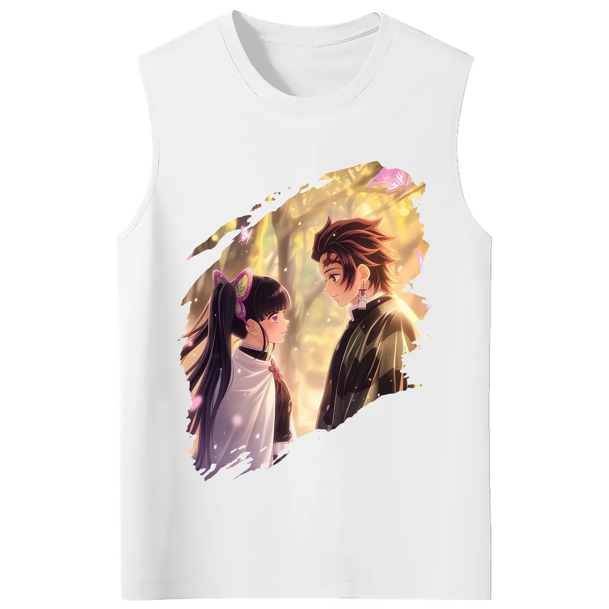 鬼滅の刃 グッズ,栗花落 カナヲ - コットン100％ タンクトップ ・ フロントプリント ・ タイトフィット ・ 快適 通気性 ・ スポーツ カジュアル 散歩用