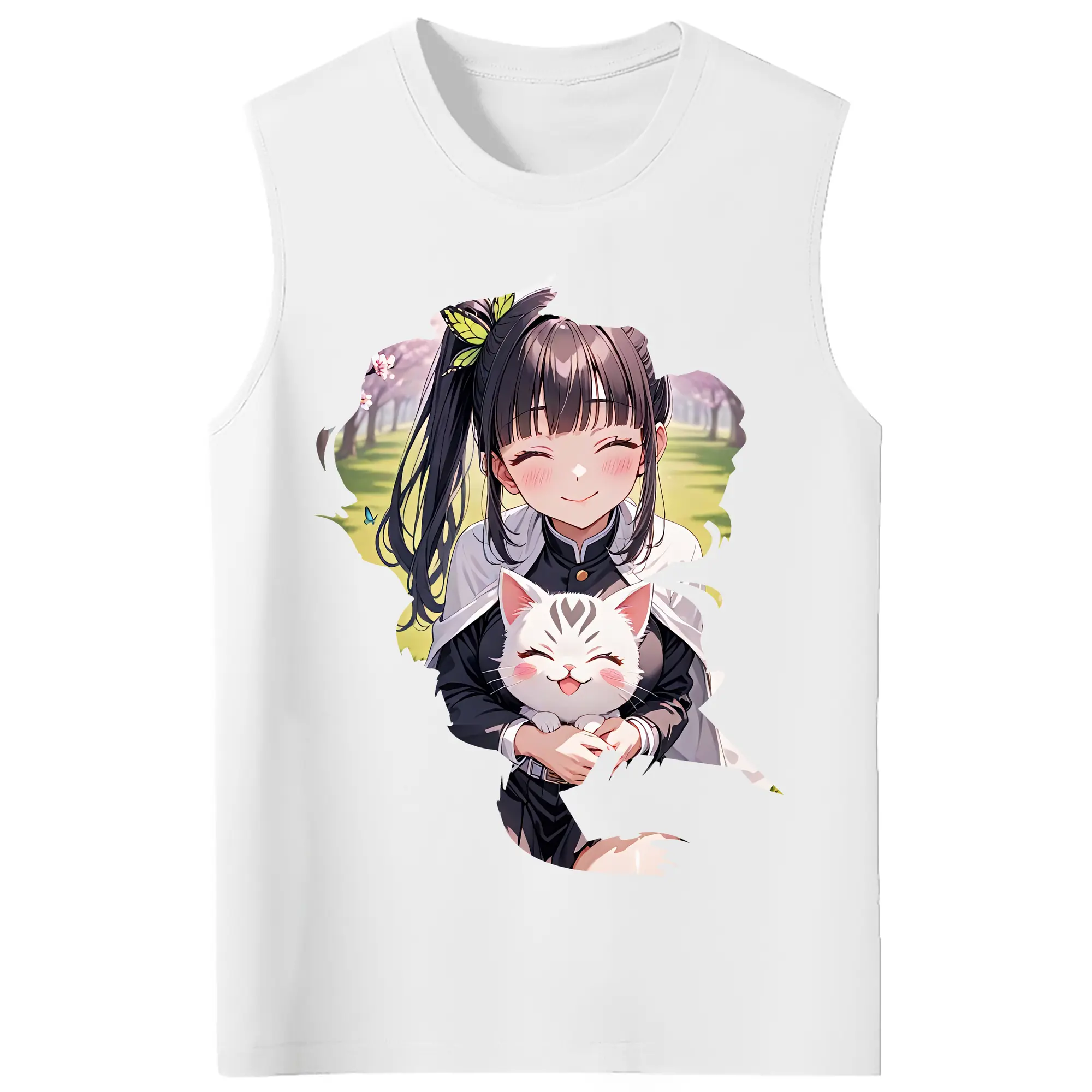 鬼滅の刃 グッズ,栗花落 カナヲ - コットン100％ タンクトップ ・ フロントプリント ・ タイトフィット ・ 快適 通気性 ・ スポーツ カジュアル 散歩用