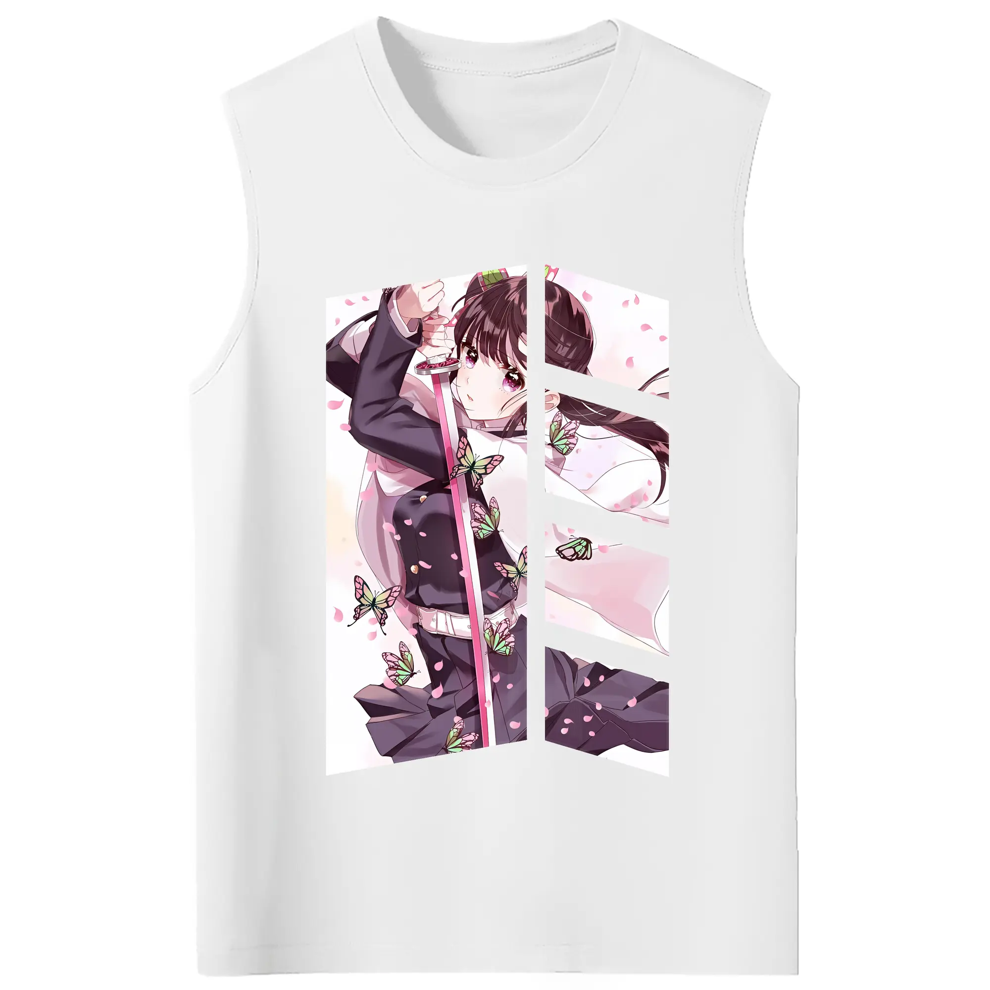 鬼滅の刃 グッズ,栗花落 カナヲ - コットン100％ タンクトップ ・ フロントプリント ・ タイトフィット ・ 快適 通気性 ・ スポーツ カジュアル 散歩用