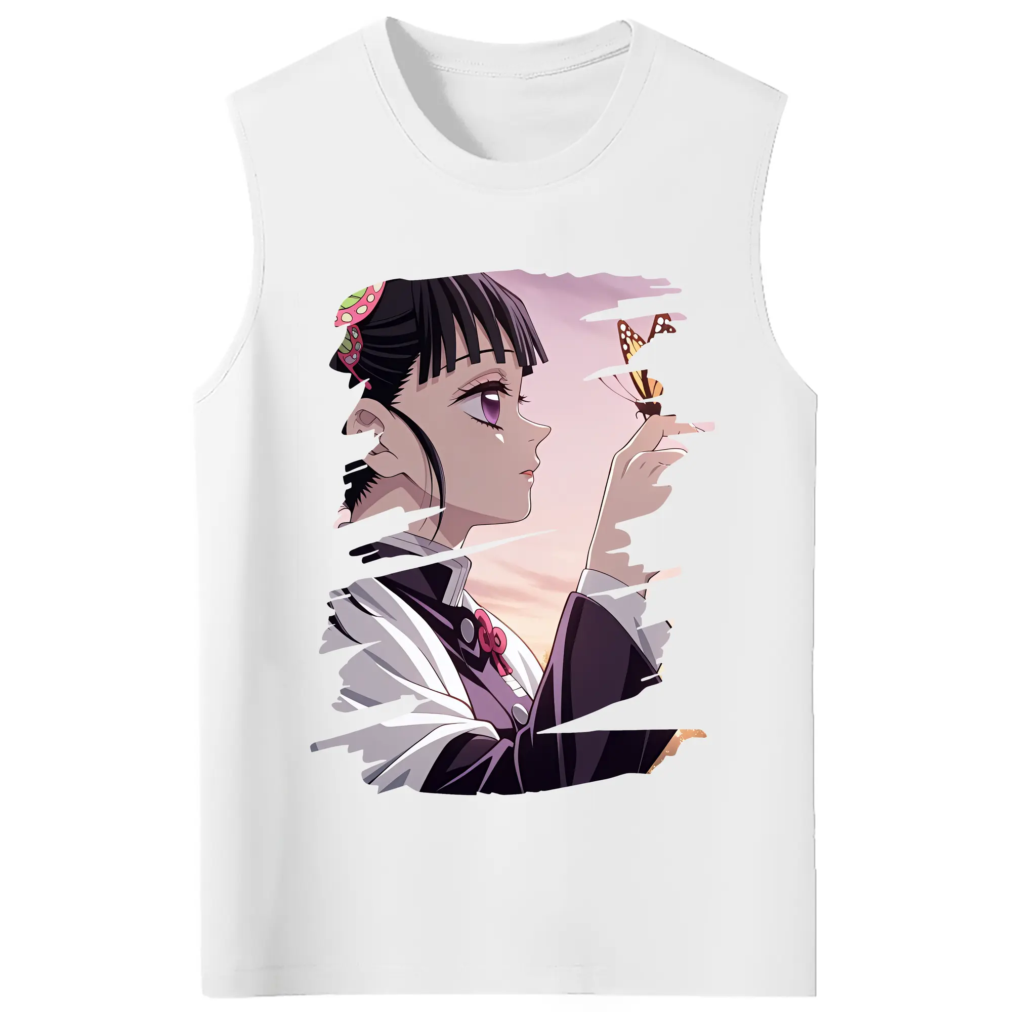 鬼滅の刃 グッズ,栗花落 カナヲ - コットン100％ タンクトップ ・ フロントプリント ・ タイトフィット ・ 快適 通気性 ・ スポーツ カジュアル 散歩用