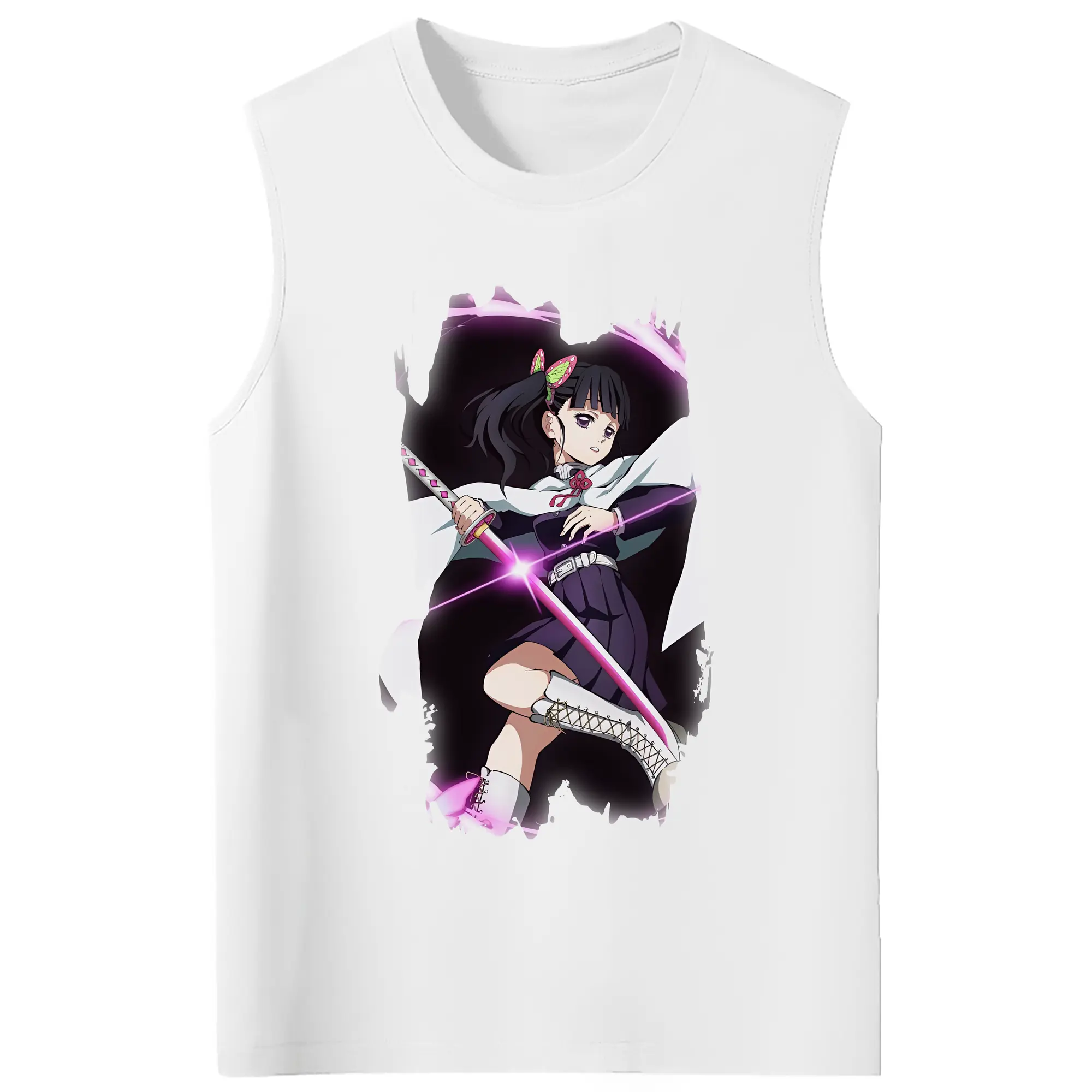 鬼滅の刃 グッズ,栗花落 カナヲ - コットン100％ タンクトップ ・ フロントプリント ・ タイトフィット ・ 快適 通気性 ・ スポーツ カジュアル 散歩用