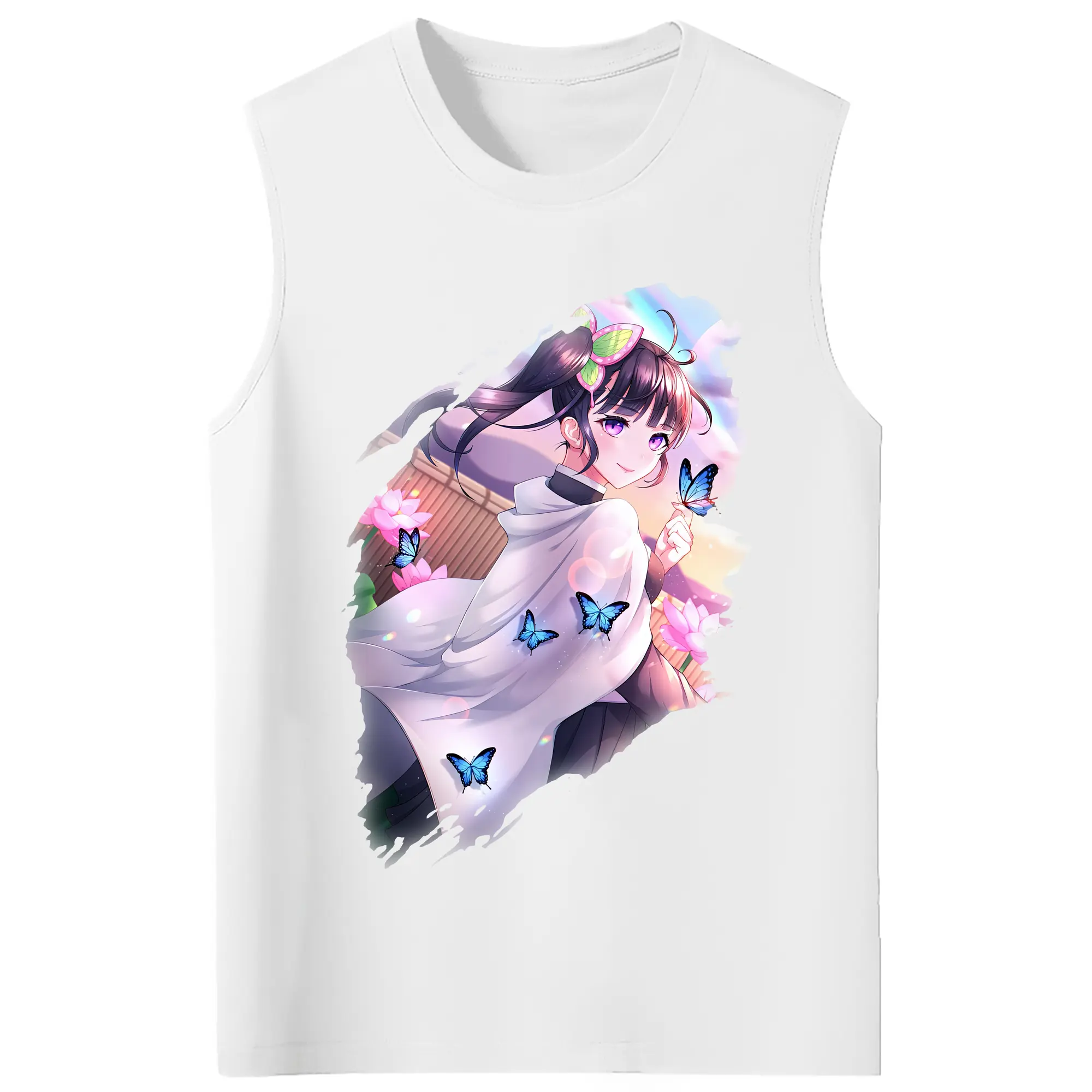 鬼滅の刃 グッズ,栗花落 カナヲ - コットン100％ タンクトップ ・ フロントプリント ・ タイトフィット ・ 快適 通気性 ・ スポーツ カジュアル 散歩用