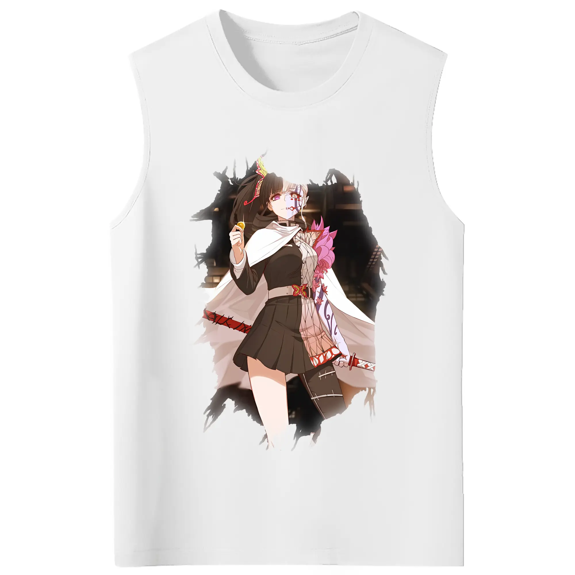 鬼滅の刃 グッズ,栗花落 カナヲ - コットン100％ タンクトップ ・ フロントプリント ・ タイトフィット ・ 快適 通気性 ・ スポーツ カジュアル 散歩用