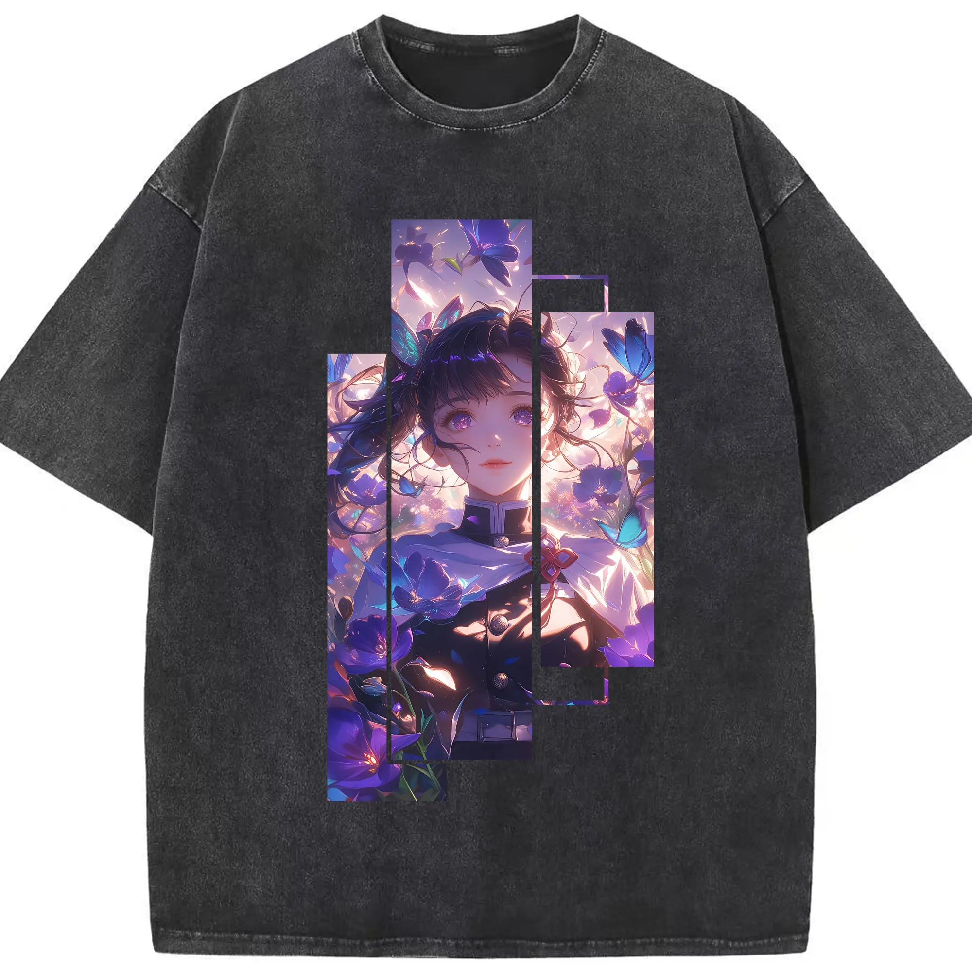 鬼滅の刃 グッズ,栗花落 カナヲ - 綿100％ ヴィンテージ風 半袖Tシャツ ・ フロントプリント ・ 柔らか肌触り ・ 通気性 快適 ・ スポーツ カジュアル 外出用