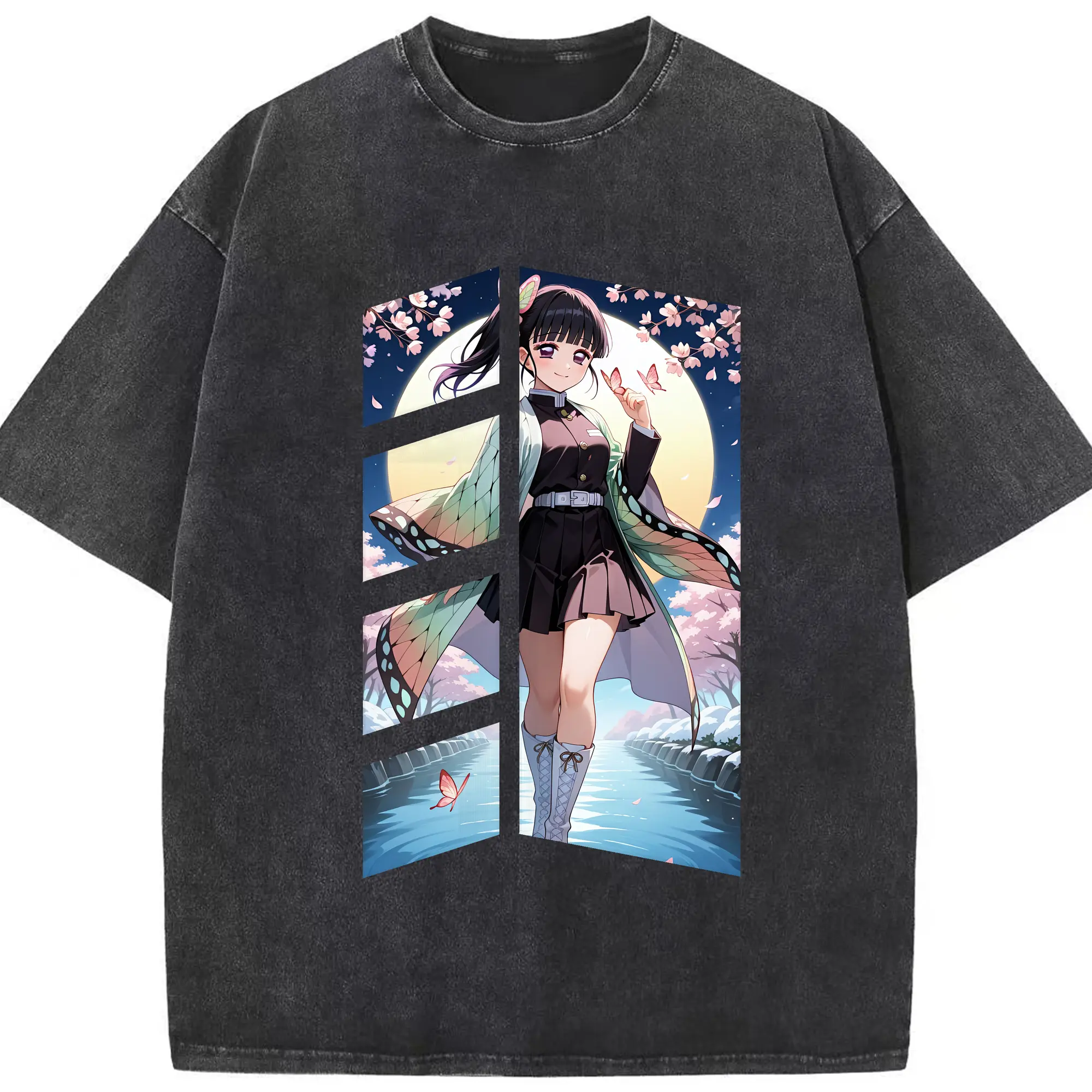 鬼滅の刃 グッズ,栗花落 カナヲ - 綿100％ ヴィンテージ風 半袖Tシャツ ・ フロントプリント ・ 柔らか肌触り ・ 通気性 快適 ・ スポーツ カジュアル 外出用