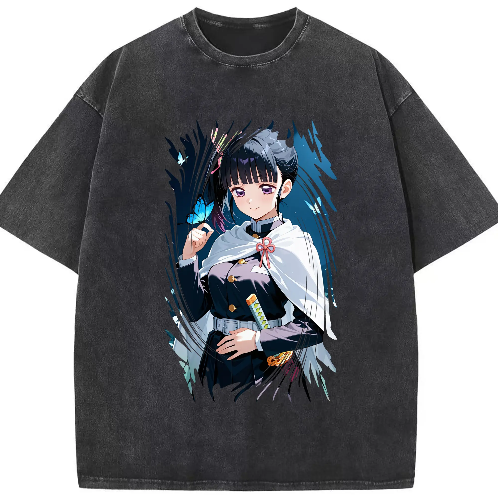 鬼滅の刃 グッズ,栗花落 カナヲ - 綿100％ ヴィンテージ風 半袖Tシャツ ・ フロントプリント ・ 柔らか肌触り ・ 通気性 快適 ・ スポーツ カジュアル 外出用