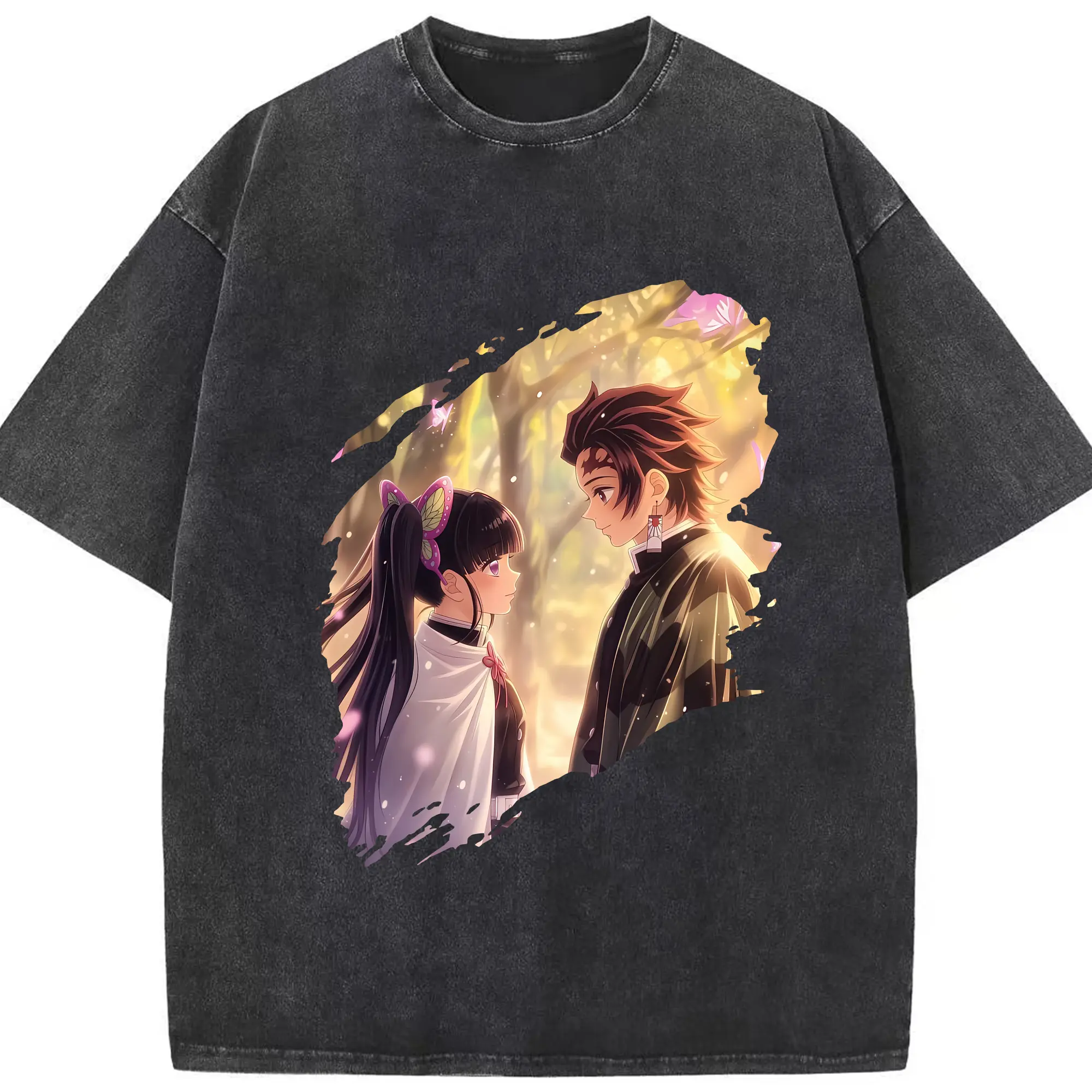 鬼滅の刃 グッズ,栗花落 カナヲ - 綿100％ ヴィンテージ風 半袖Tシャツ ・ フロントプリント ・ 柔らか肌触り ・ 通気性 快適 ・ スポーツ カジュアル 外出用