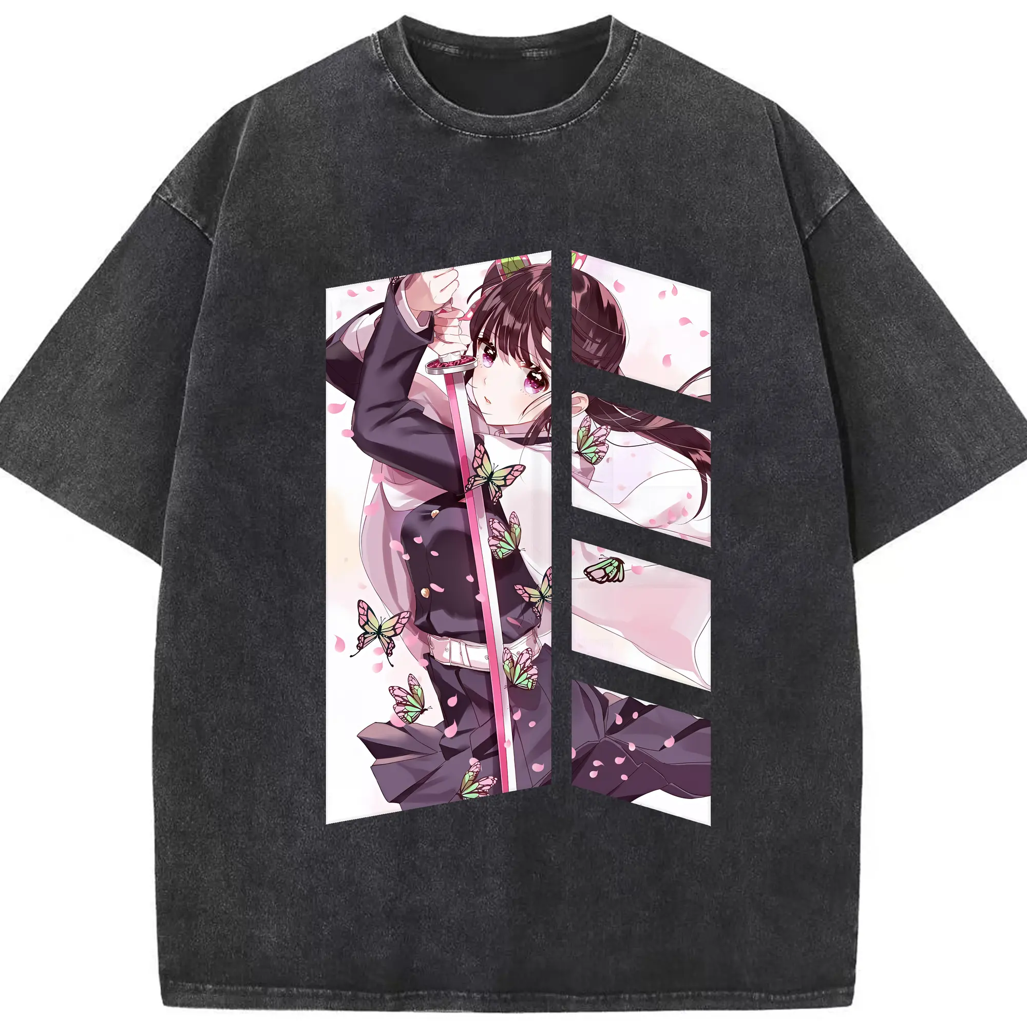 鬼滅の刃 グッズ,栗花落 カナヲ - 綿100％ ヴィンテージ風 半袖Tシャツ ・ フロントプリント ・ 柔らか肌触り ・ 通気性 快適 ・ スポーツ カジュアル 外出用