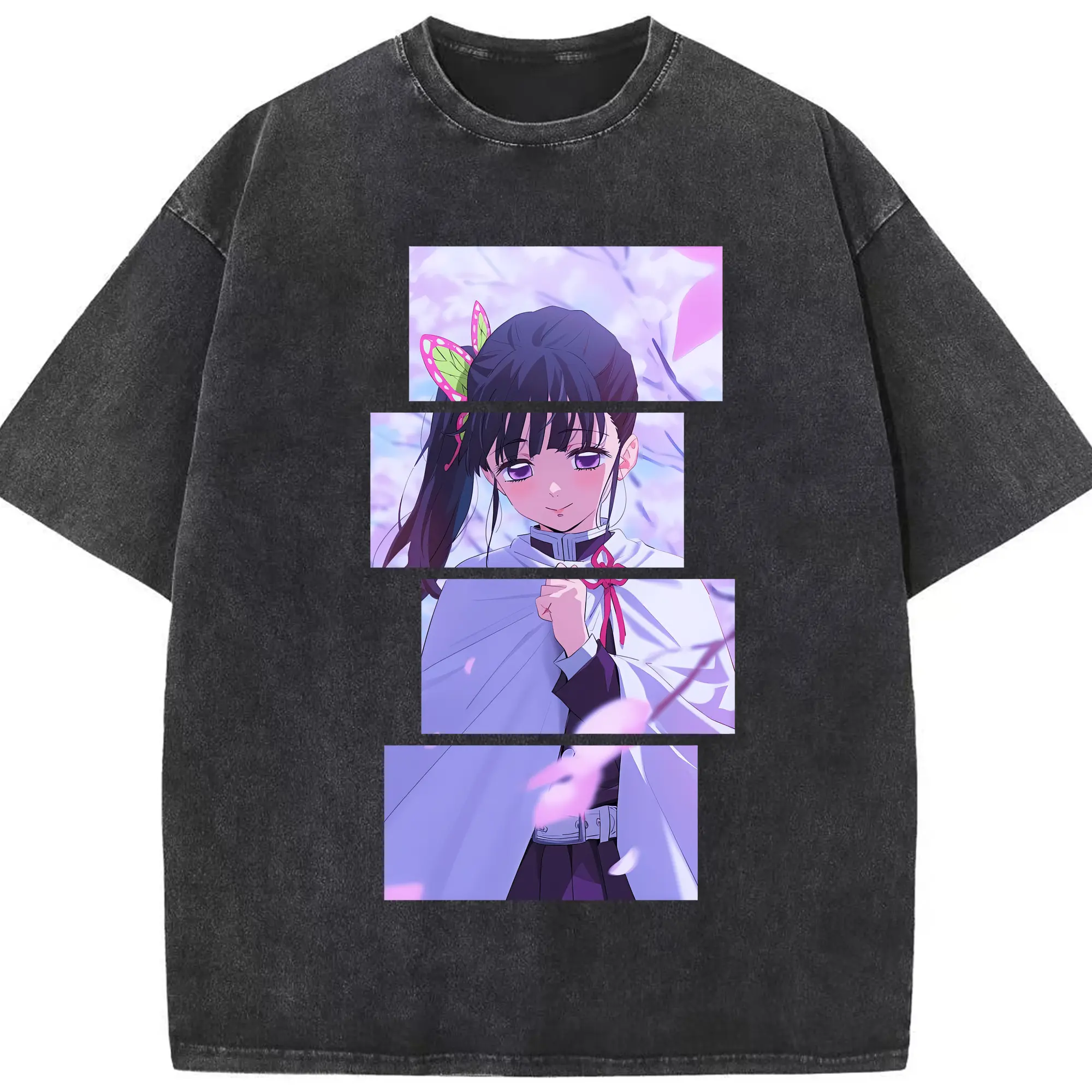 鬼滅の刃 グッズ,栗花落 カナヲ - 綿100％ ヴィンテージ風 半袖Tシャツ ・ フロントプリント ・ 柔らか肌触り ・ 通気性 快適 ・ スポーツ カジュアル 外出用