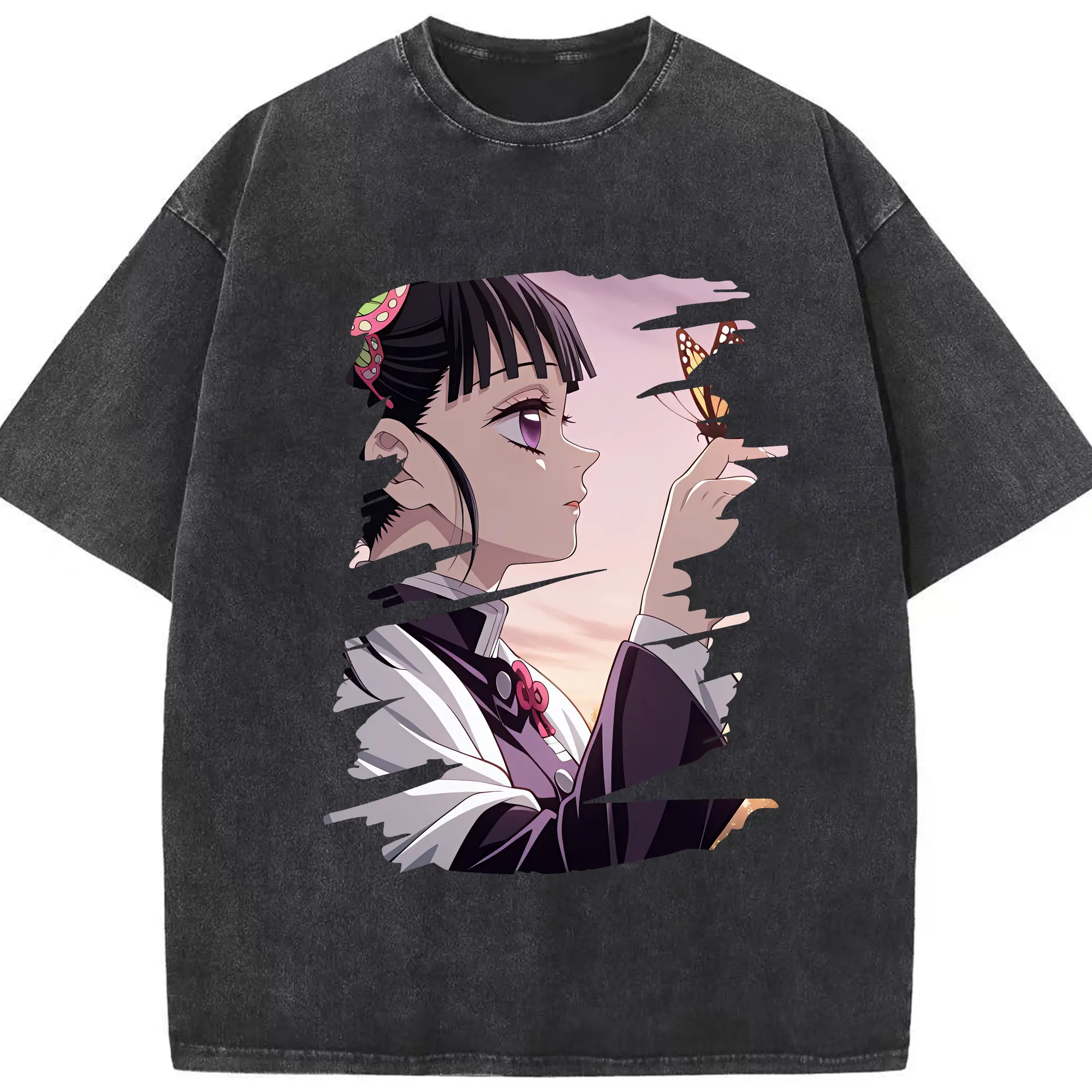 鬼滅の刃 グッズ,栗花落 カナヲ - 綿100％ ヴィンテージ風 半袖Tシャツ ・ フロントプリント ・ 柔らか肌触り ・ 通気性 快適 ・ スポーツ カジュアル 外出用