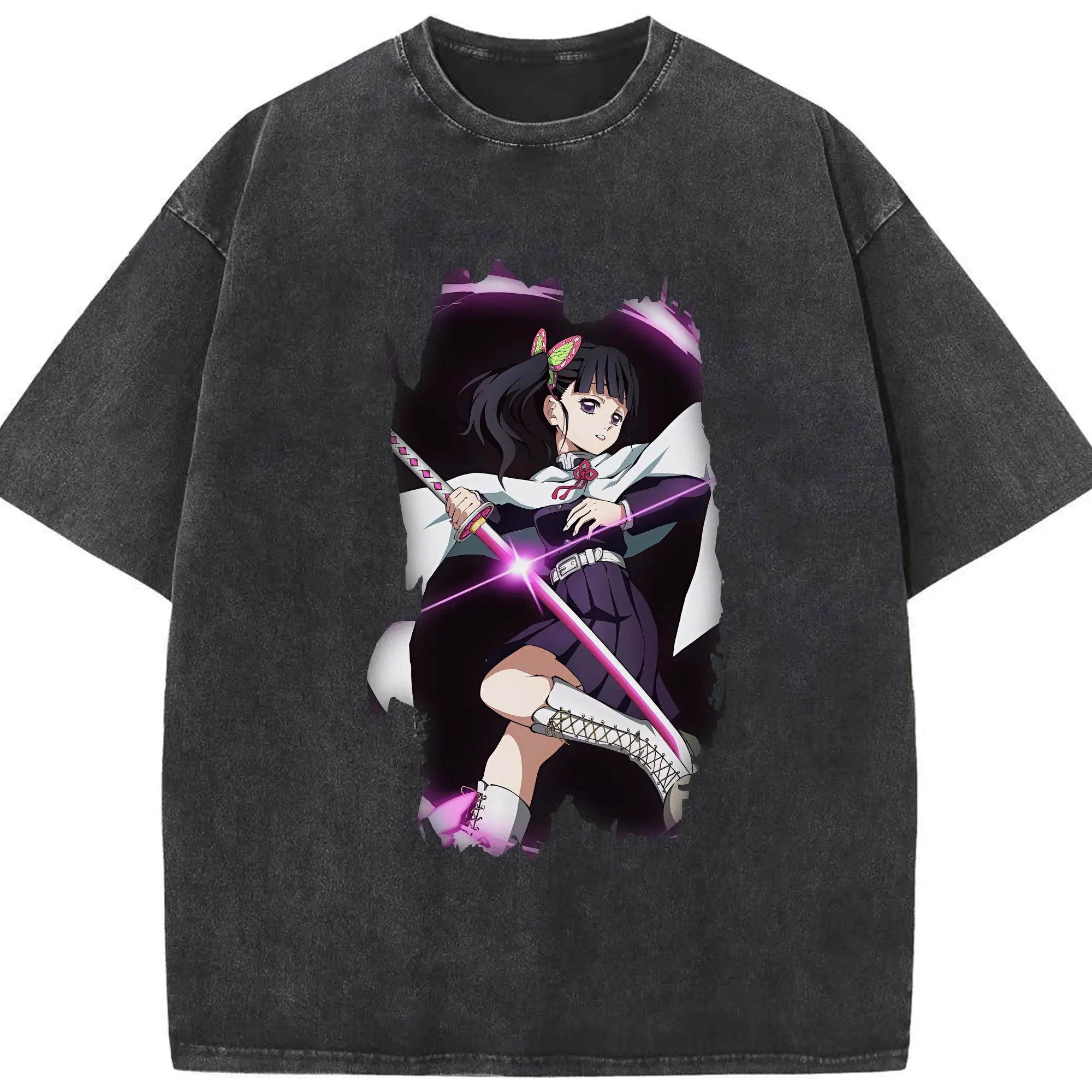 鬼滅の刃 グッズ,栗花落 カナヲ - 綿100％ ヴィンテージ風 半袖Tシャツ ・ フロントプリント ・ 柔らか肌触り ・ 通気性 快適 ・ スポーツ カジュアル 外出用